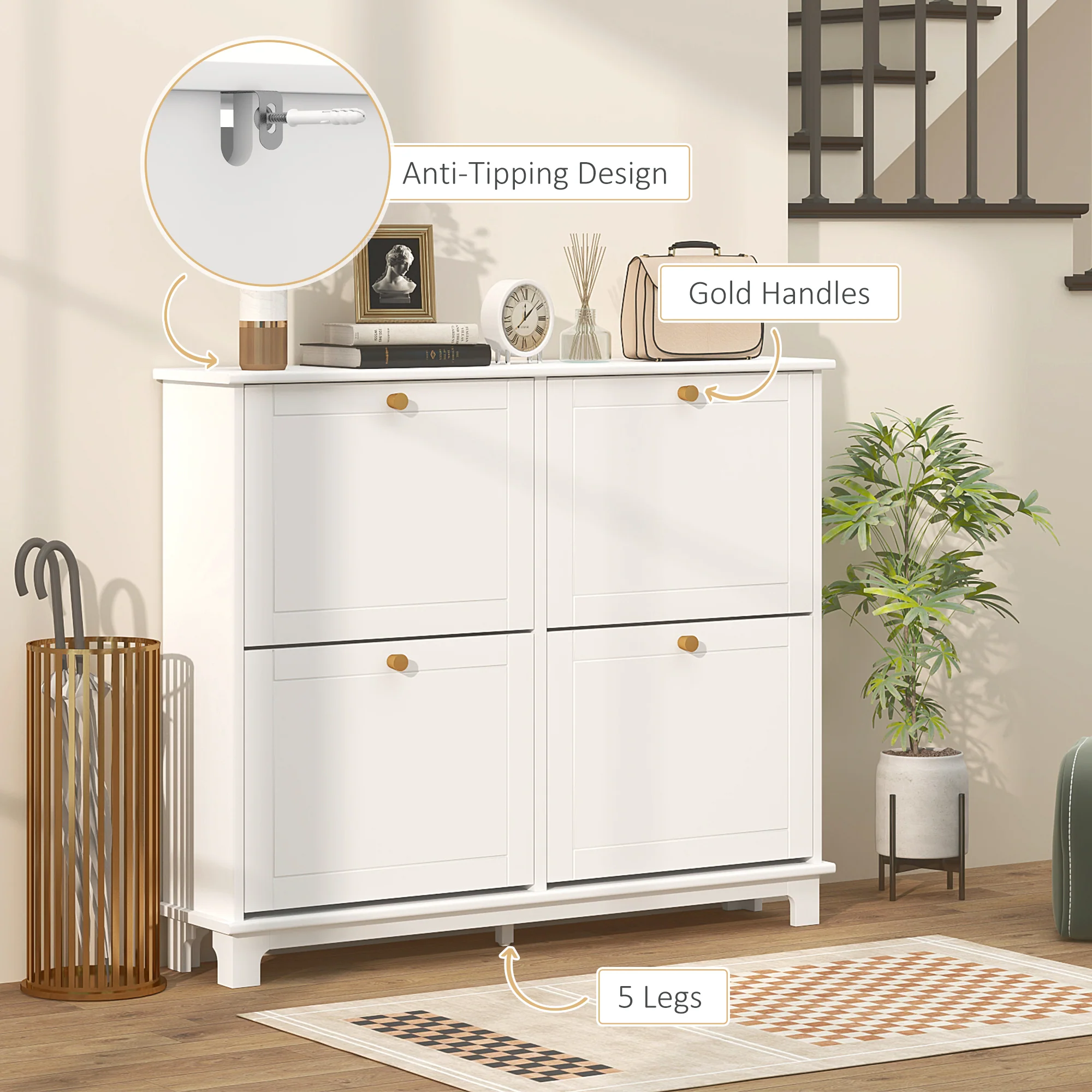 HOMCOM Narrow Shoe Cabinet With 4 Flip Drawers Adjustable Shelves - Image 15