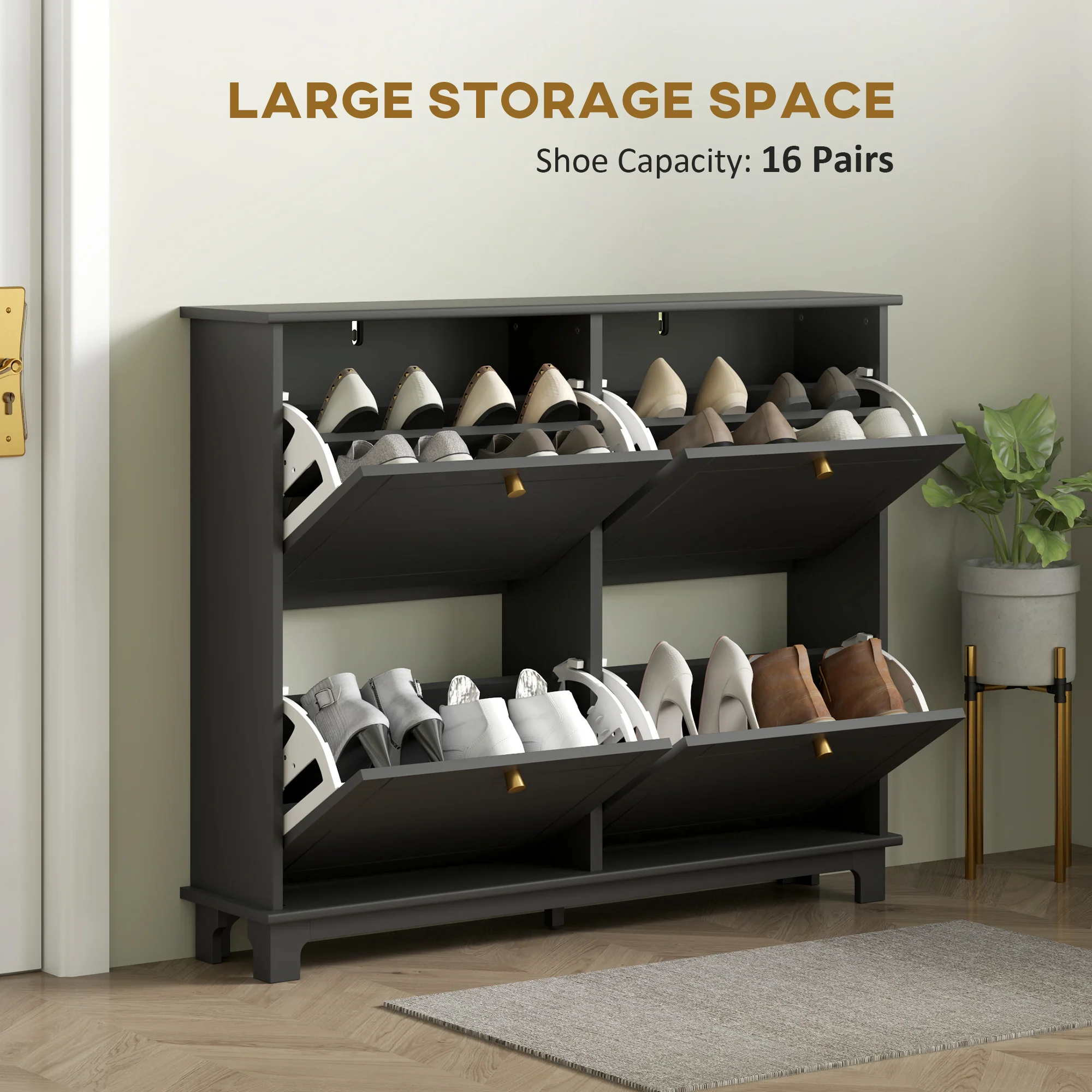 HOMCOM Narrow Shoe Cabinet With 4 Flip Drawers Adjustable Shelves - Image 3
