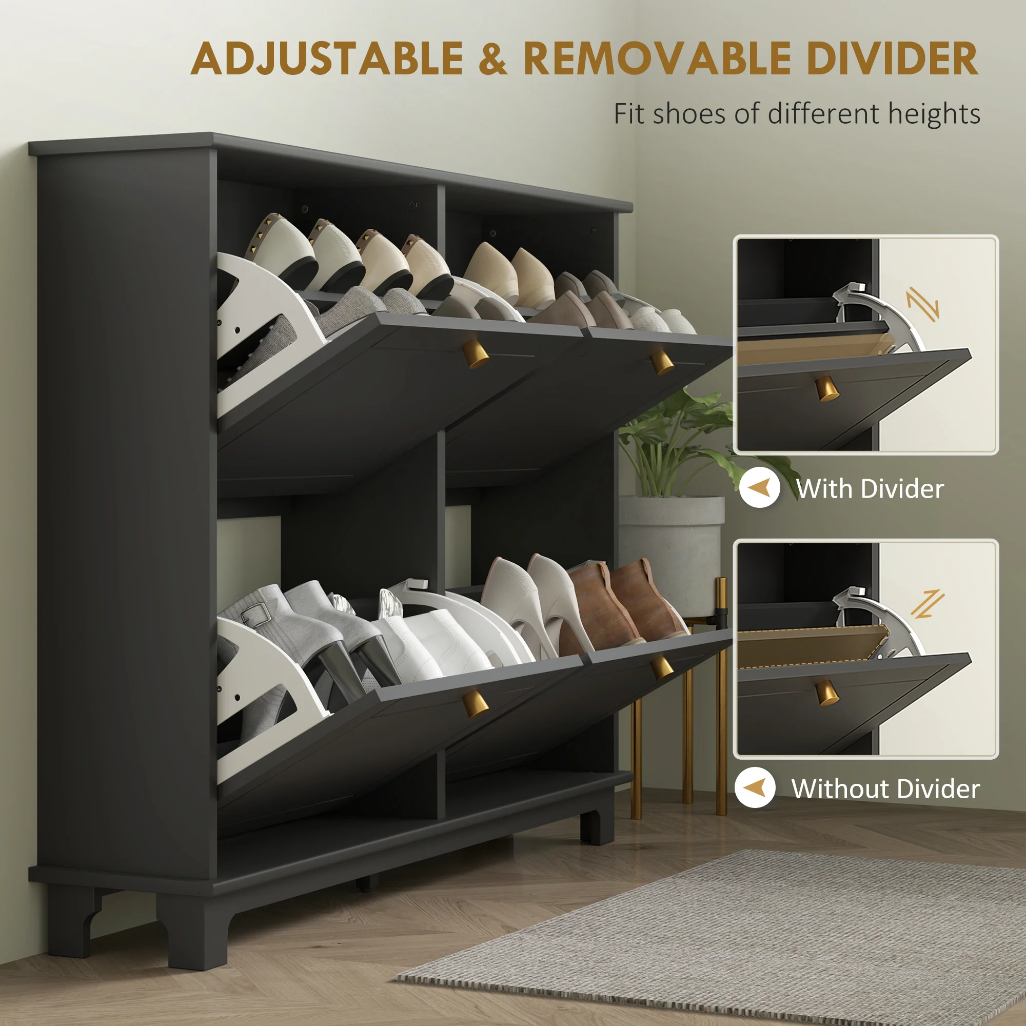 HOMCOM Narrow Shoe Cabinet With 4 Flip Drawers Adjustable Shelves - Image 4