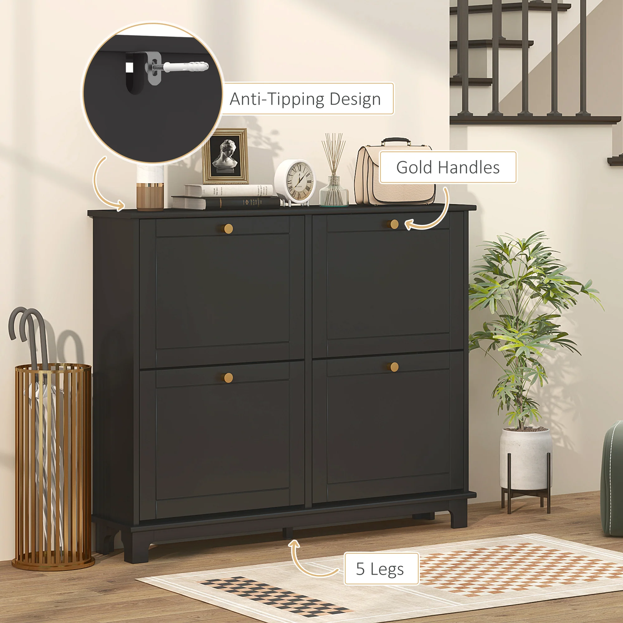 HOMCOM Narrow Shoe Cabinet With 4 Flip Drawers Adjustable Shelves - Image 6