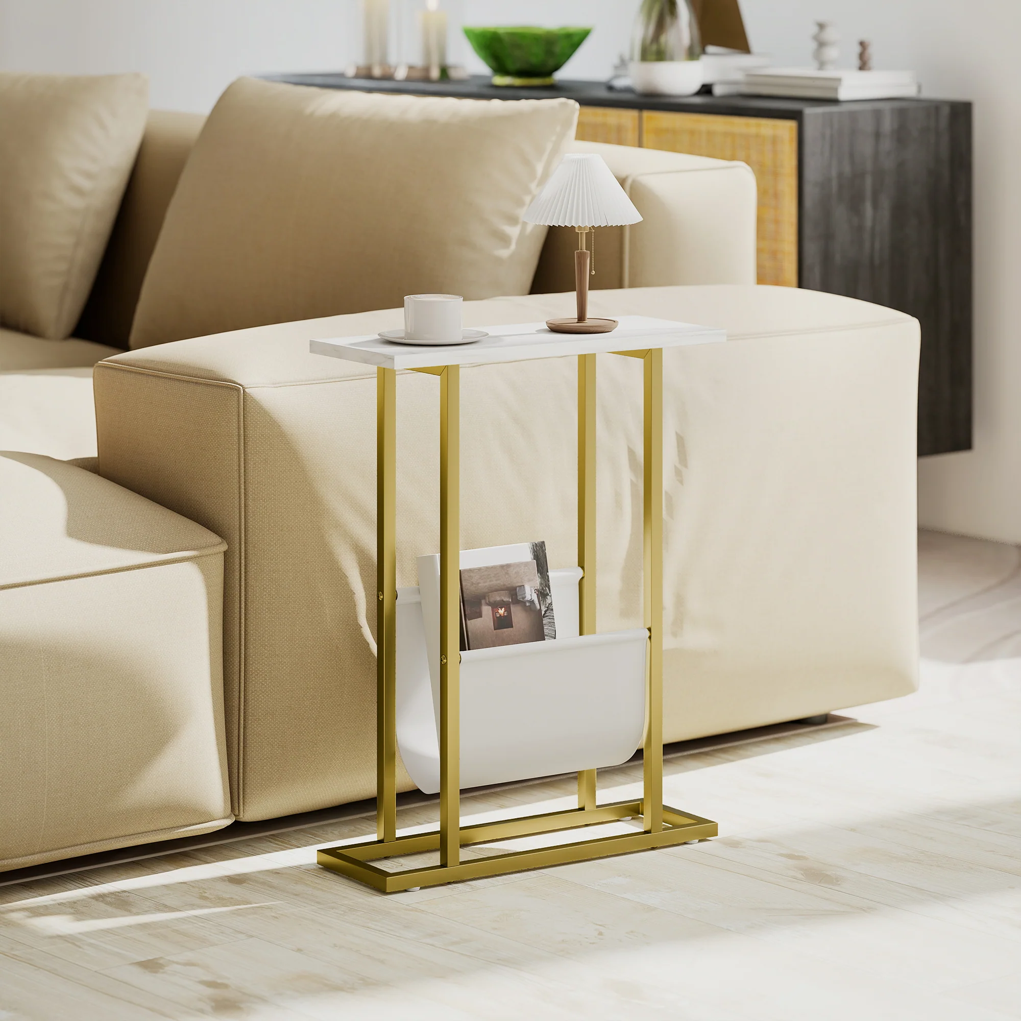 HOMCOM Narrow Side Table, End Table with Magazine Holder for Small Spaces - Image 2