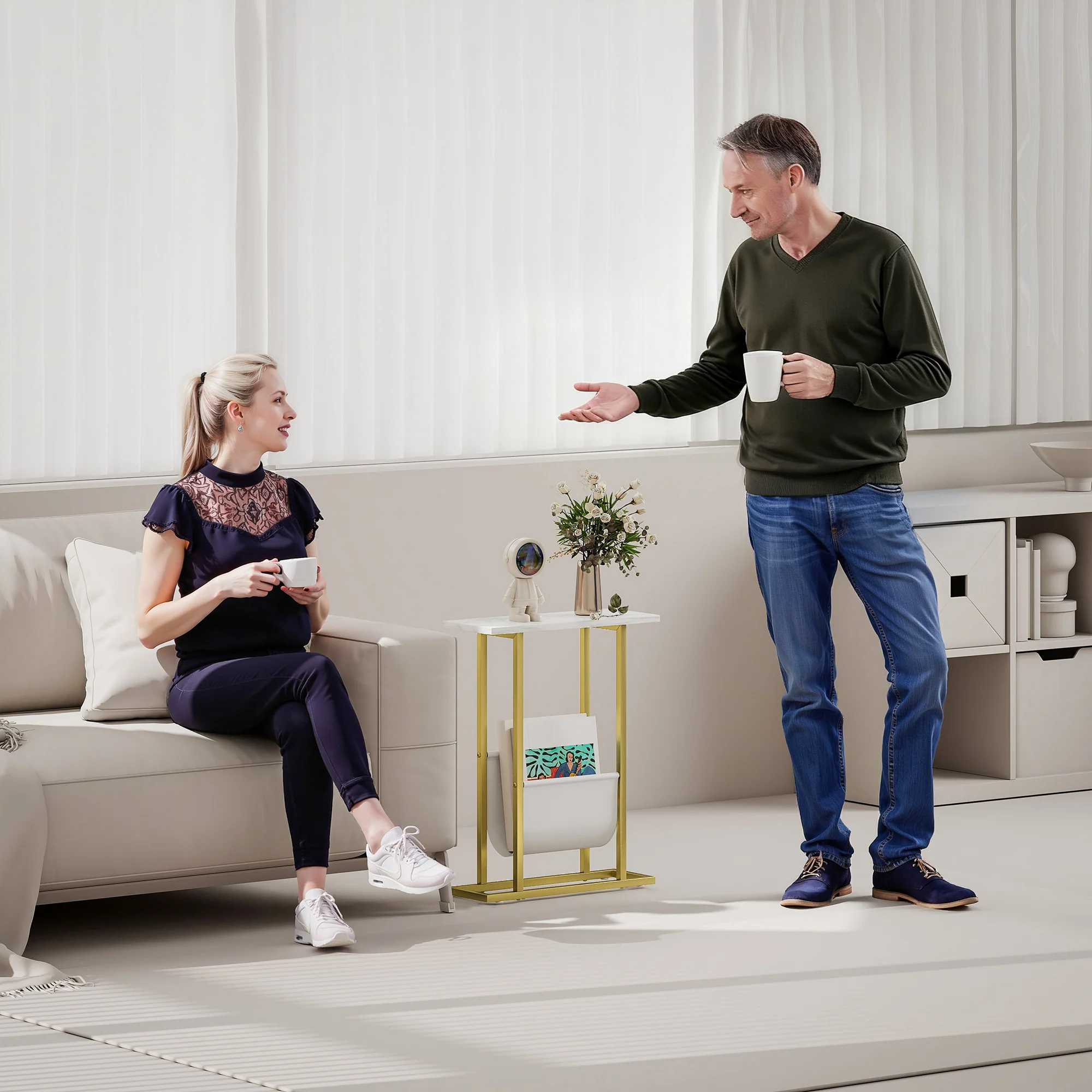 HOMCOM Narrow Side Table, End Table with Magazine Holder for Small Spaces - Image 9
