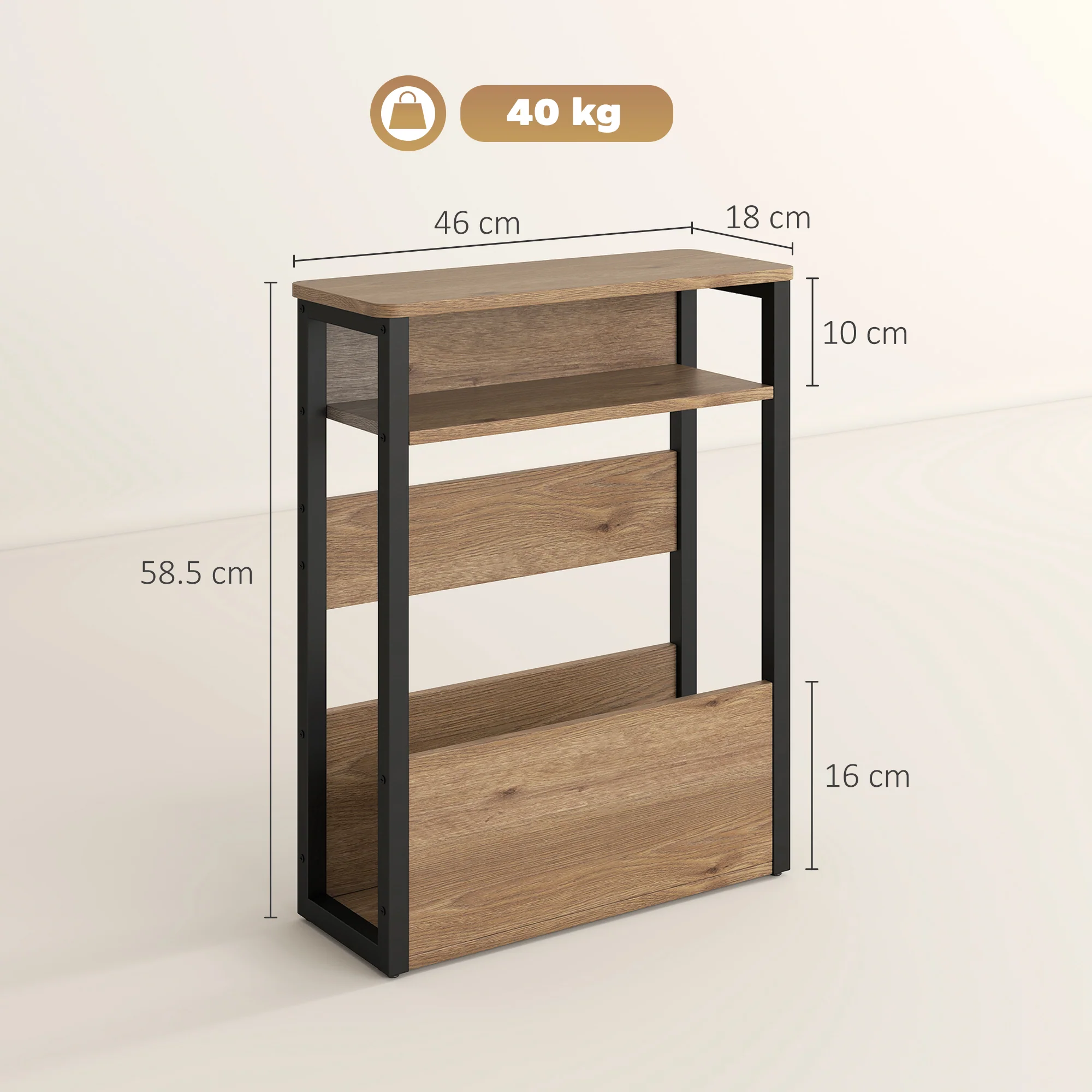 HOMCOM Narrow Side Table with Storage, Bedside End Table, Walnut Brown - Image 5