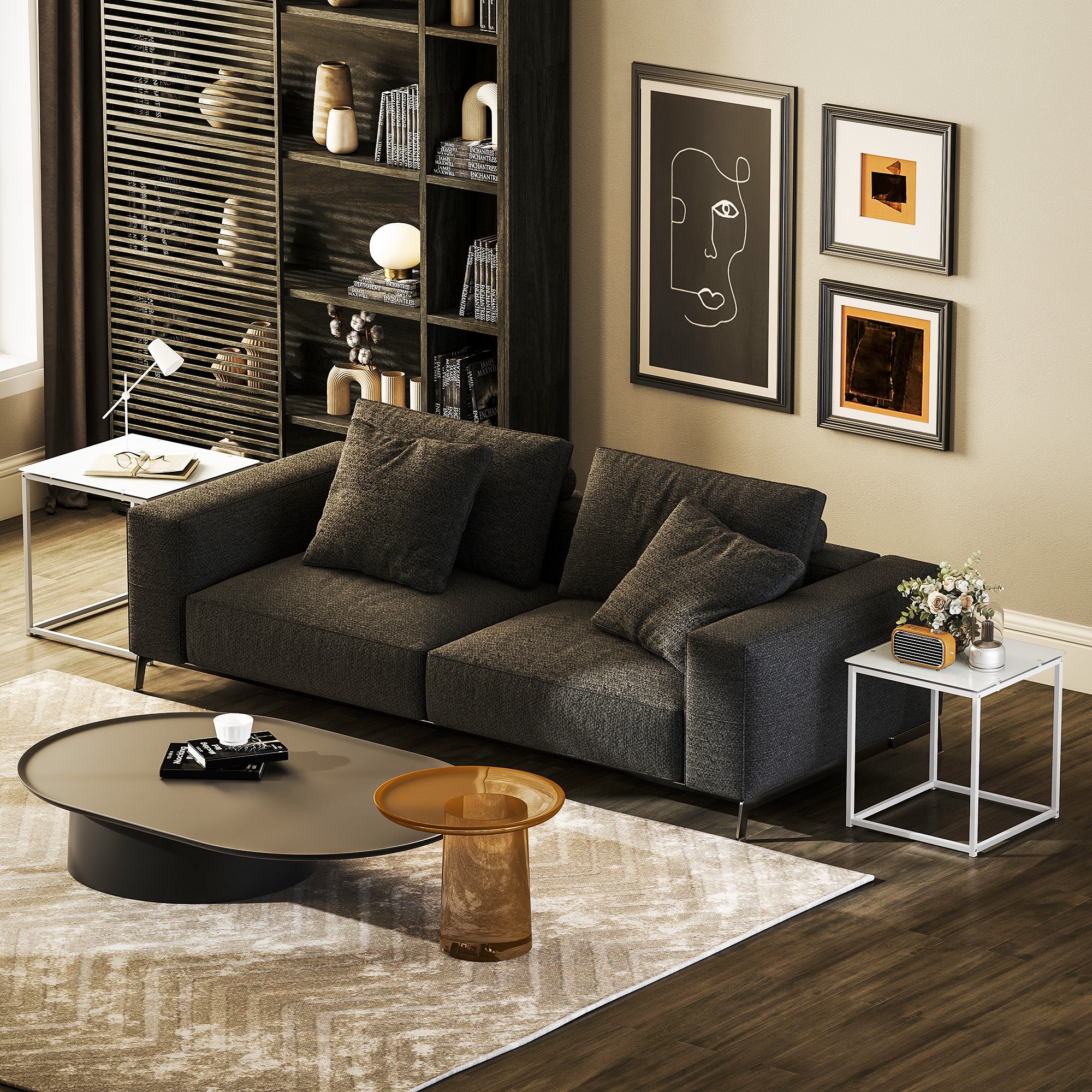 HOMCOM Nest of 2 Side Tables Set of Bedside Tables for Living Room White - Image 6