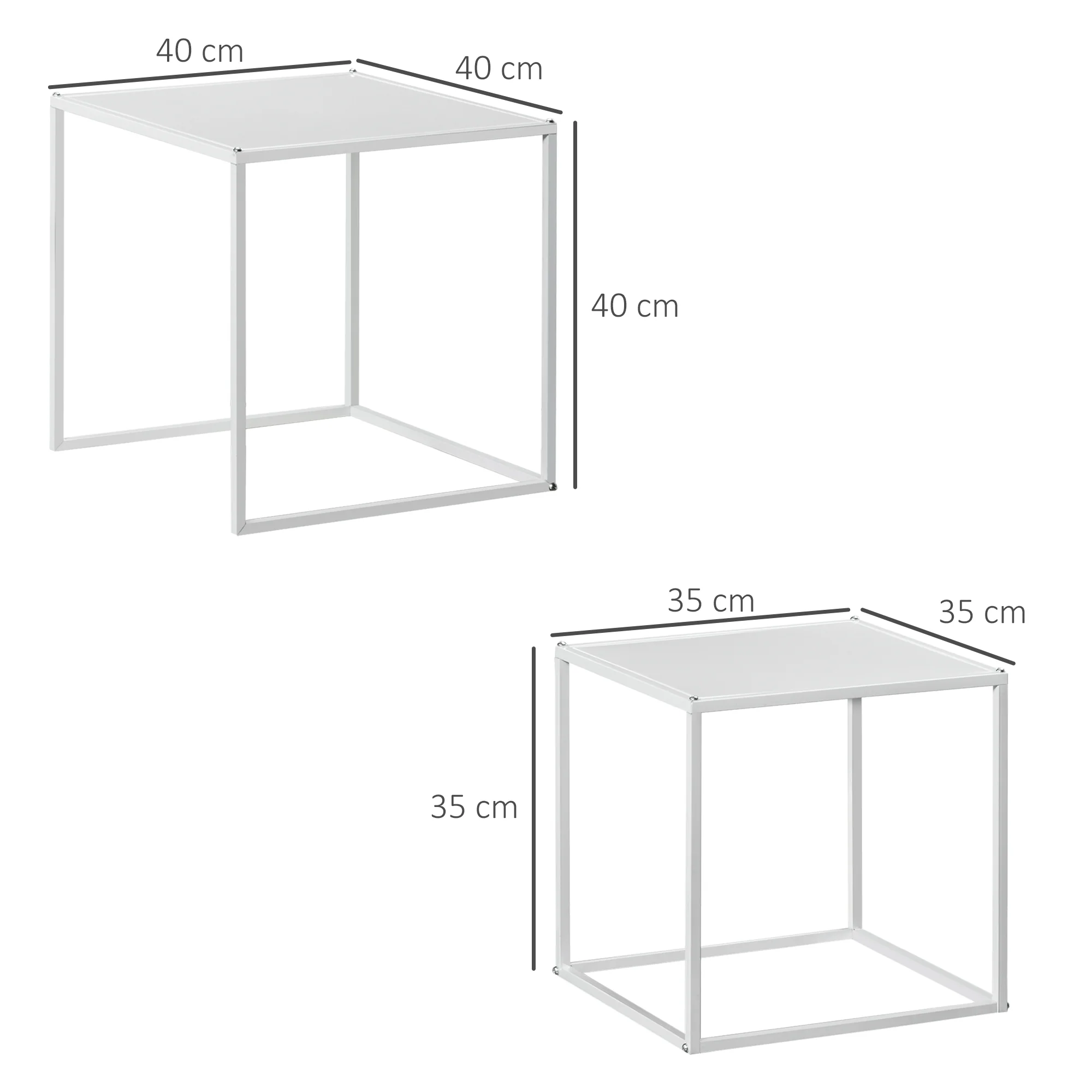 HOMCOM Nesting Coffee Table Set of 2, Nest of Tables with Steel Frame, White - Image 5
