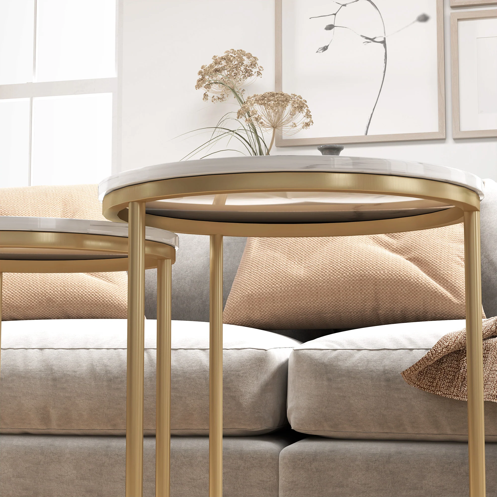 HOMCOM Nesting Coffee Table Set of 2 with Metal Frame, Gold Tone - Image 9