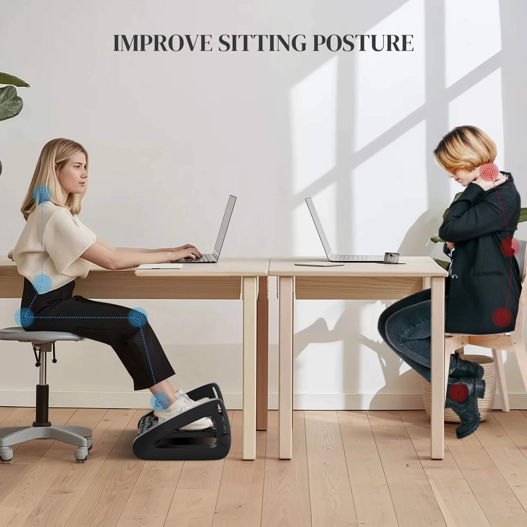 HOMCOM Non-Slip Foot Rest Under Desk Office Footrest With Adjustable Height - Image 3