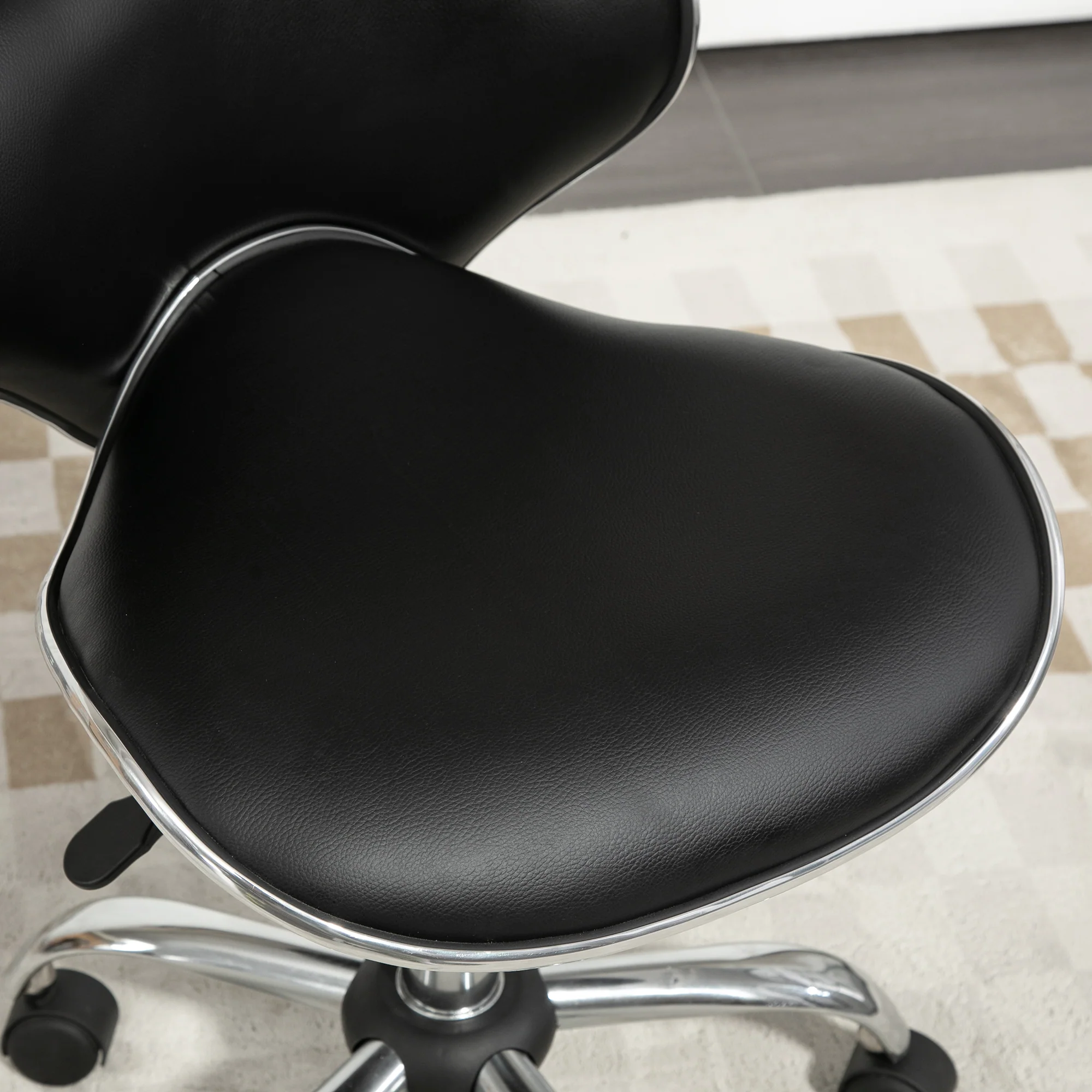 HOMCOM Office Chair Beauty Salon Rolling Technician Stool Chair - Black/Grey/Pink - Image 16