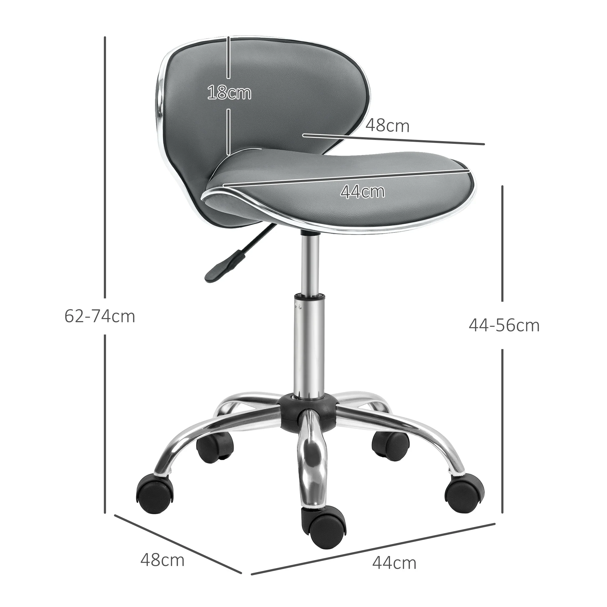 HOMCOM Office Chair Beauty Salon Rolling Technician Stool Chair - Black/Grey/Pink - Image 21