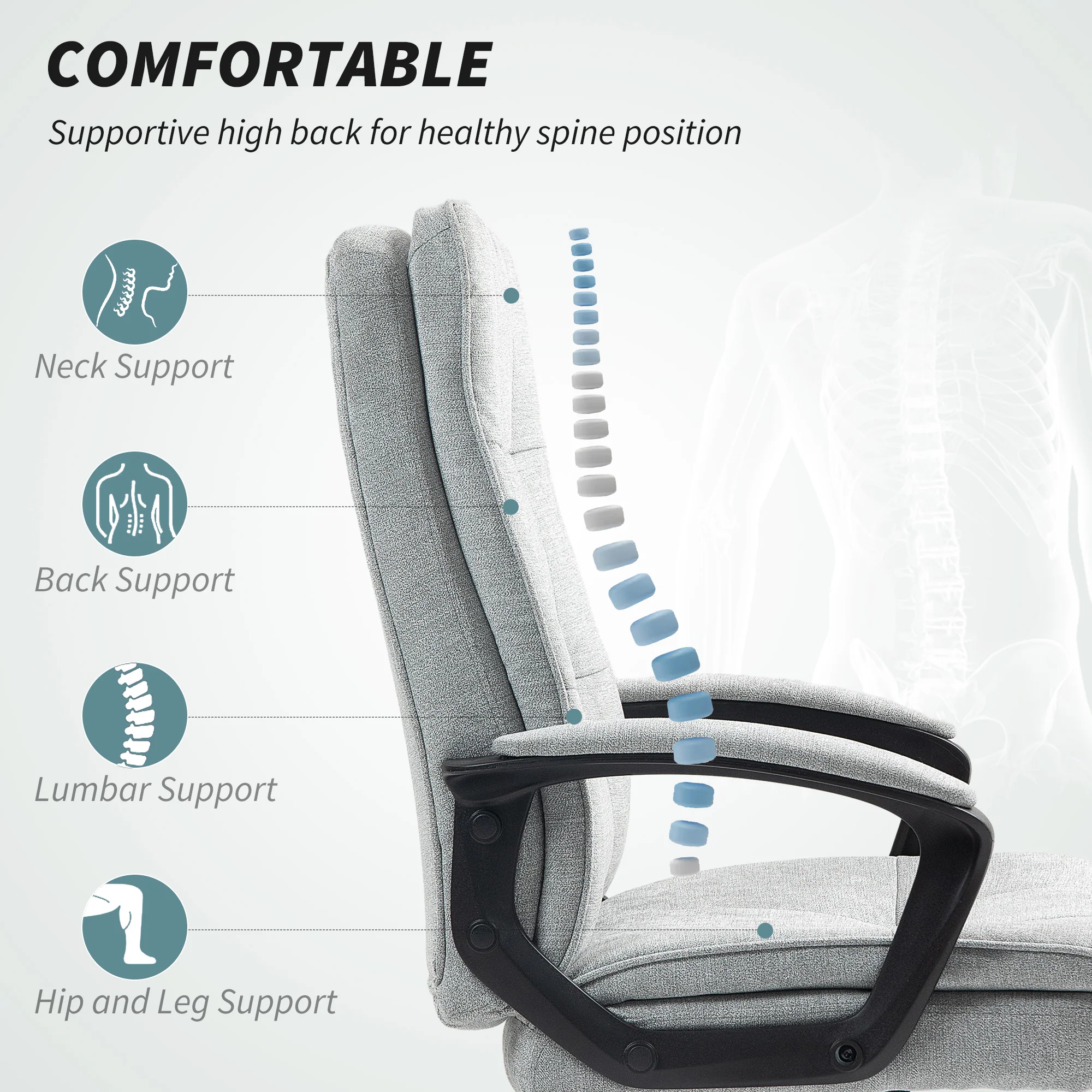HOMCOM Office Chair, Computer Desk Chair with Dual-Layer Padding, Grey - Image 3