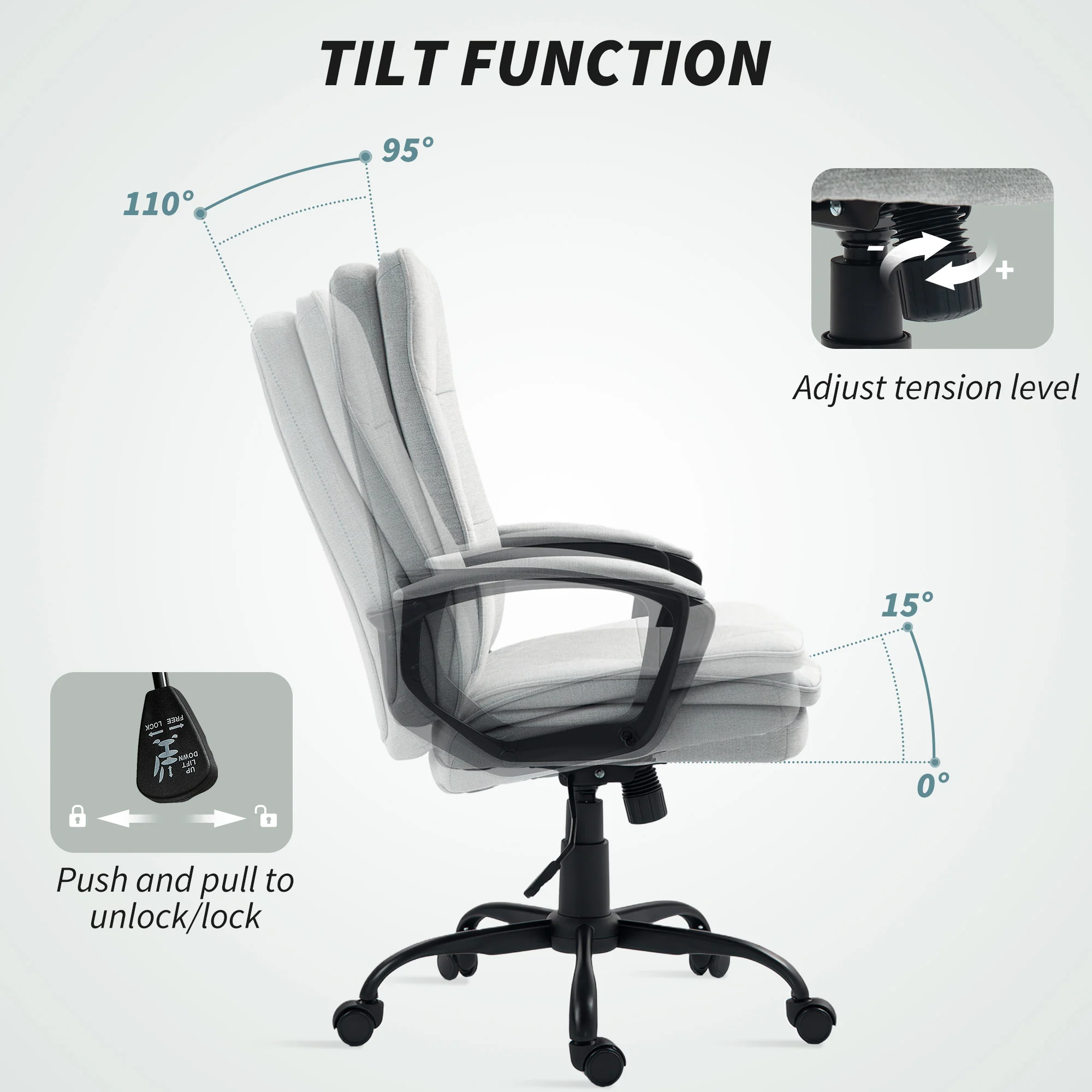 HOMCOM Office Chair, Computer Desk Chair with Dual-Layer Padding, Grey - Image 6