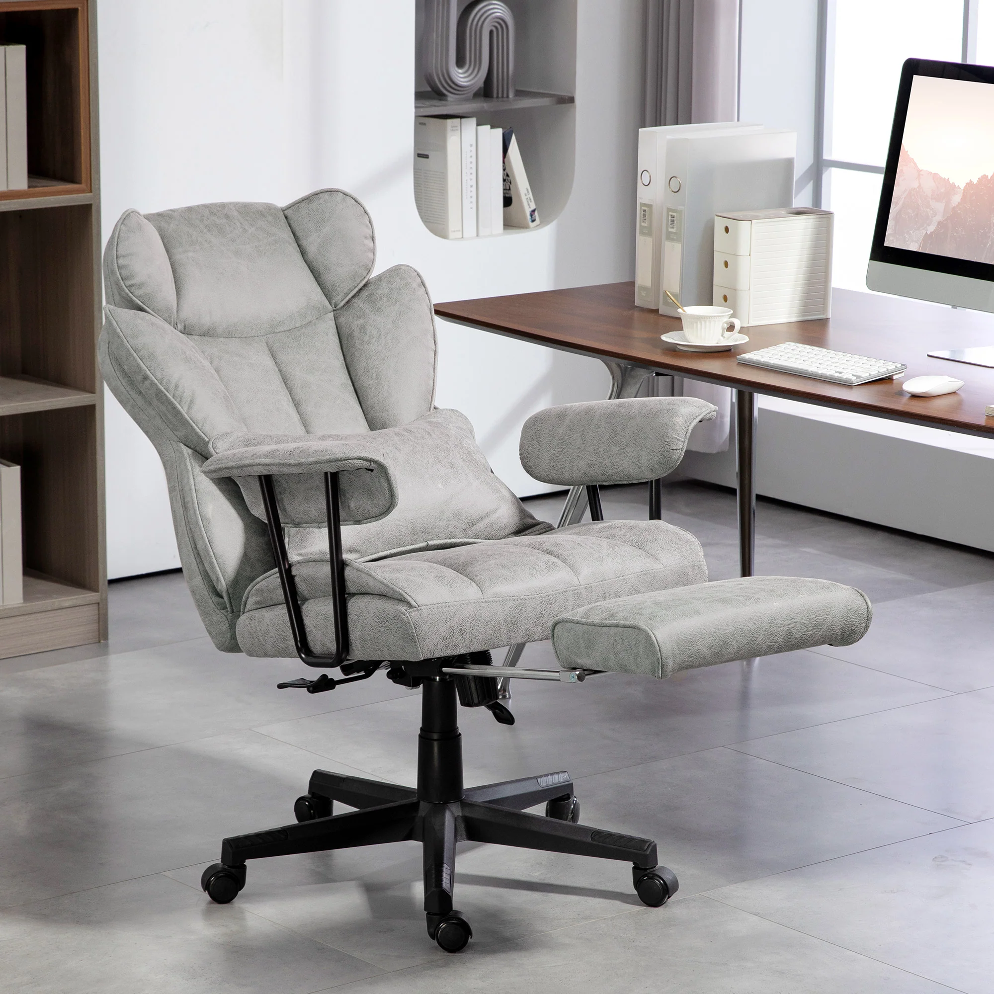 HOMCOM Office Chair, Ergonomic Desk Chair With Foot Rest - Grey/Black - Image 11