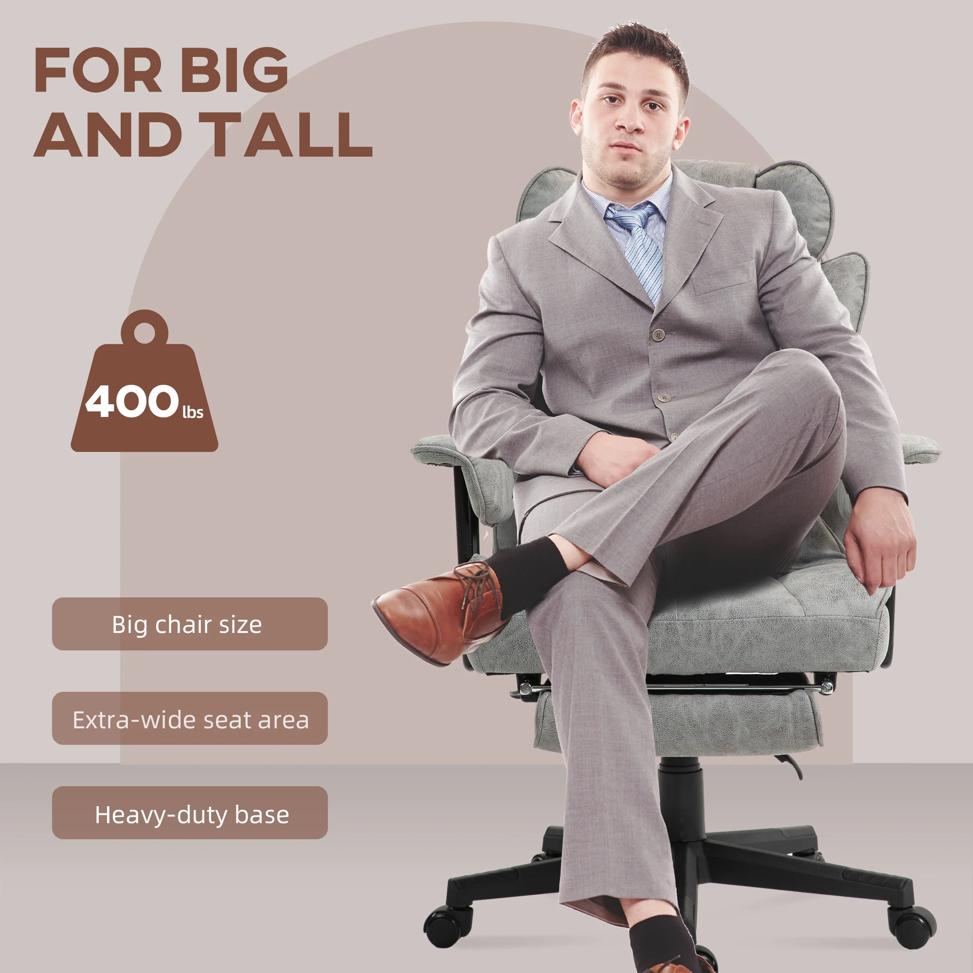 HOMCOM Office Chair, Ergonomic Desk Chair With Foot Rest - Grey/Black - Image 12