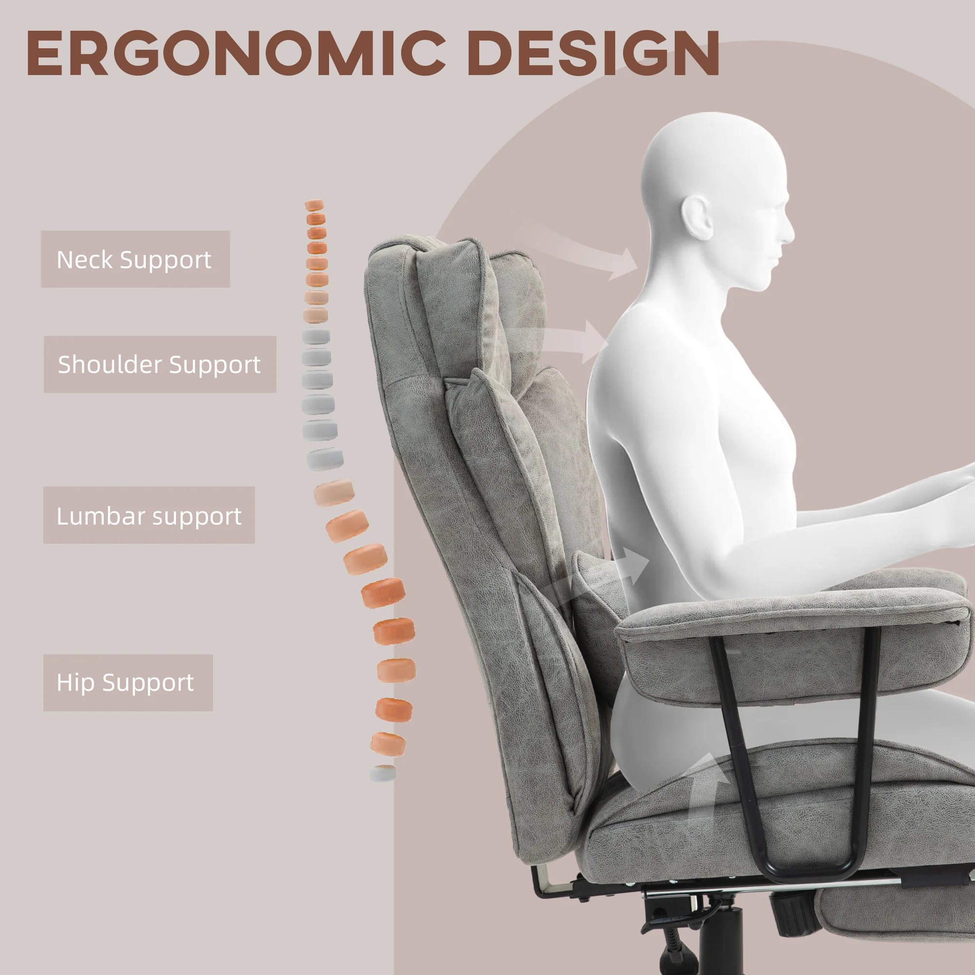 HOMCOM Office Chair, Ergonomic Desk Chair With Foot Rest - Grey/Black - Image 13