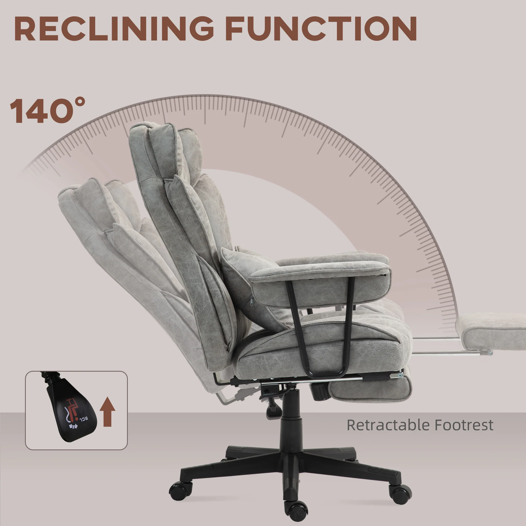 HOMCOM Office Chair, Ergonomic Desk Chair With Foot Rest - Grey/Black - Image 15