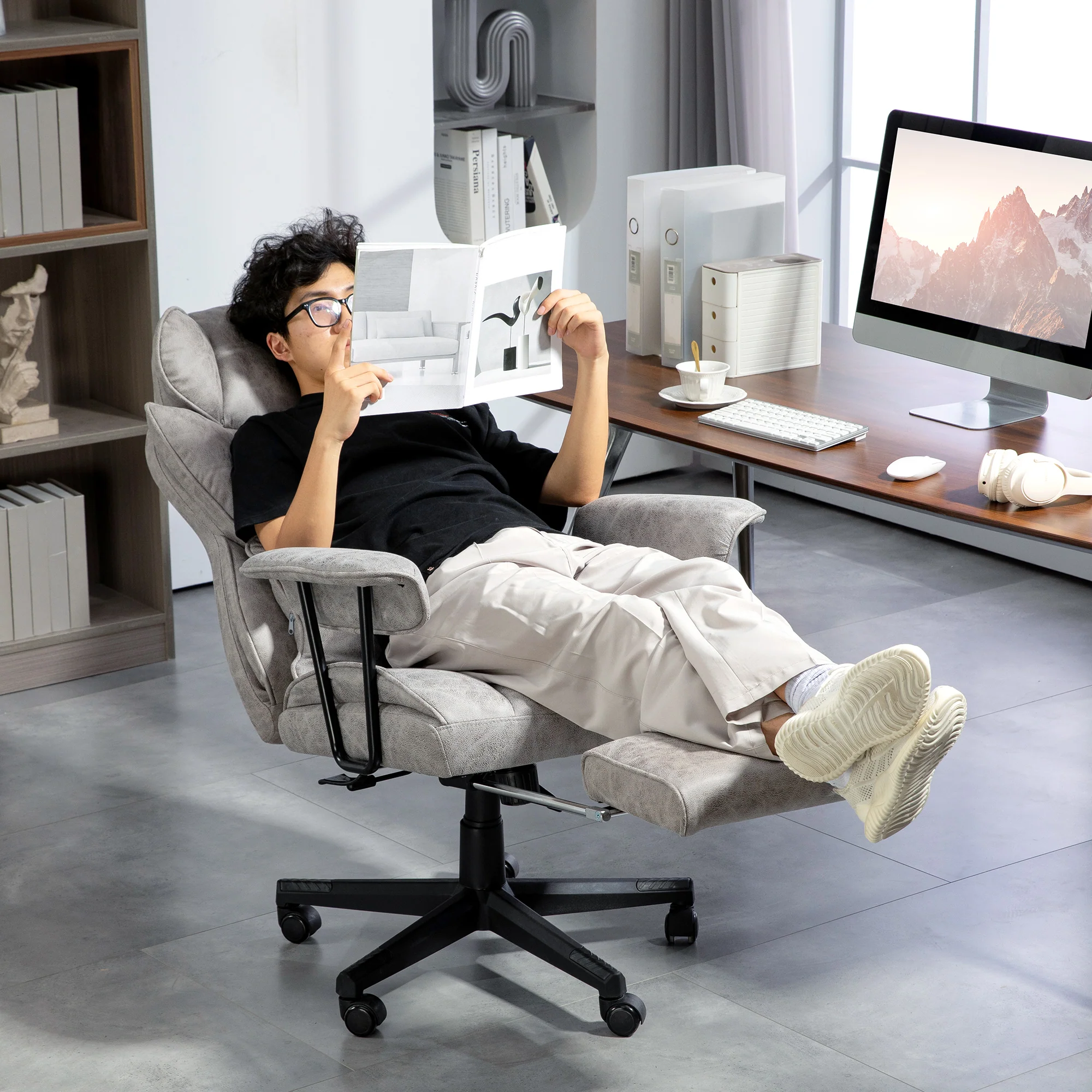 HOMCOM Office Chair, Ergonomic Desk Chair With Foot Rest - Grey/Black - Image 18