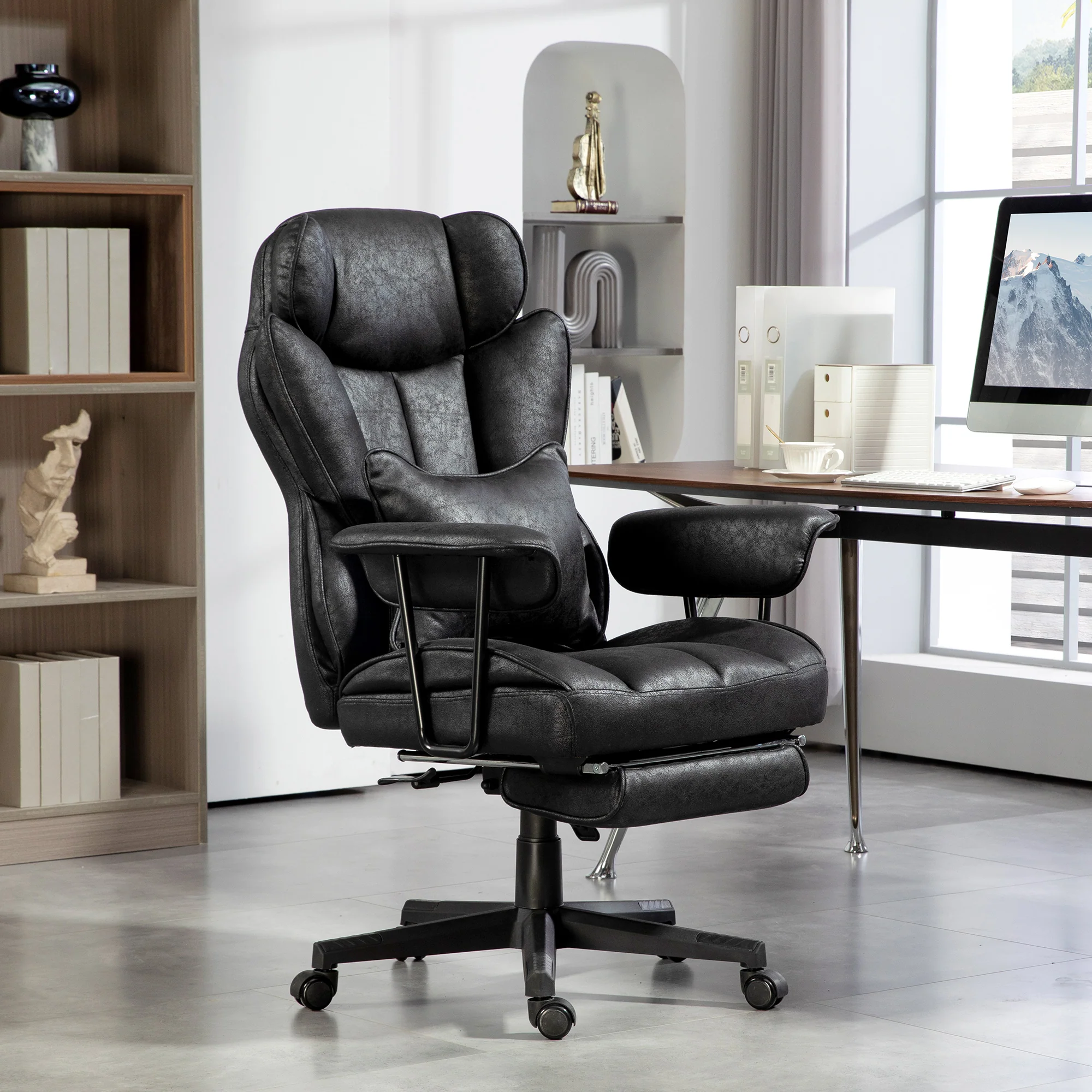 HOMCOM Office Chair, Ergonomic Desk Chair With Foot Rest - Grey/Black - Image 2