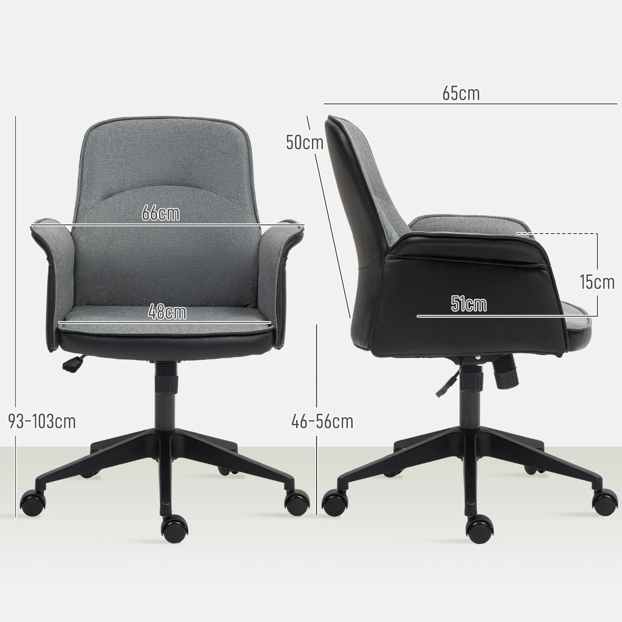 HOMCOM Office Chair, Linen Desk Chair with Adjustable Height Grey - Image 5