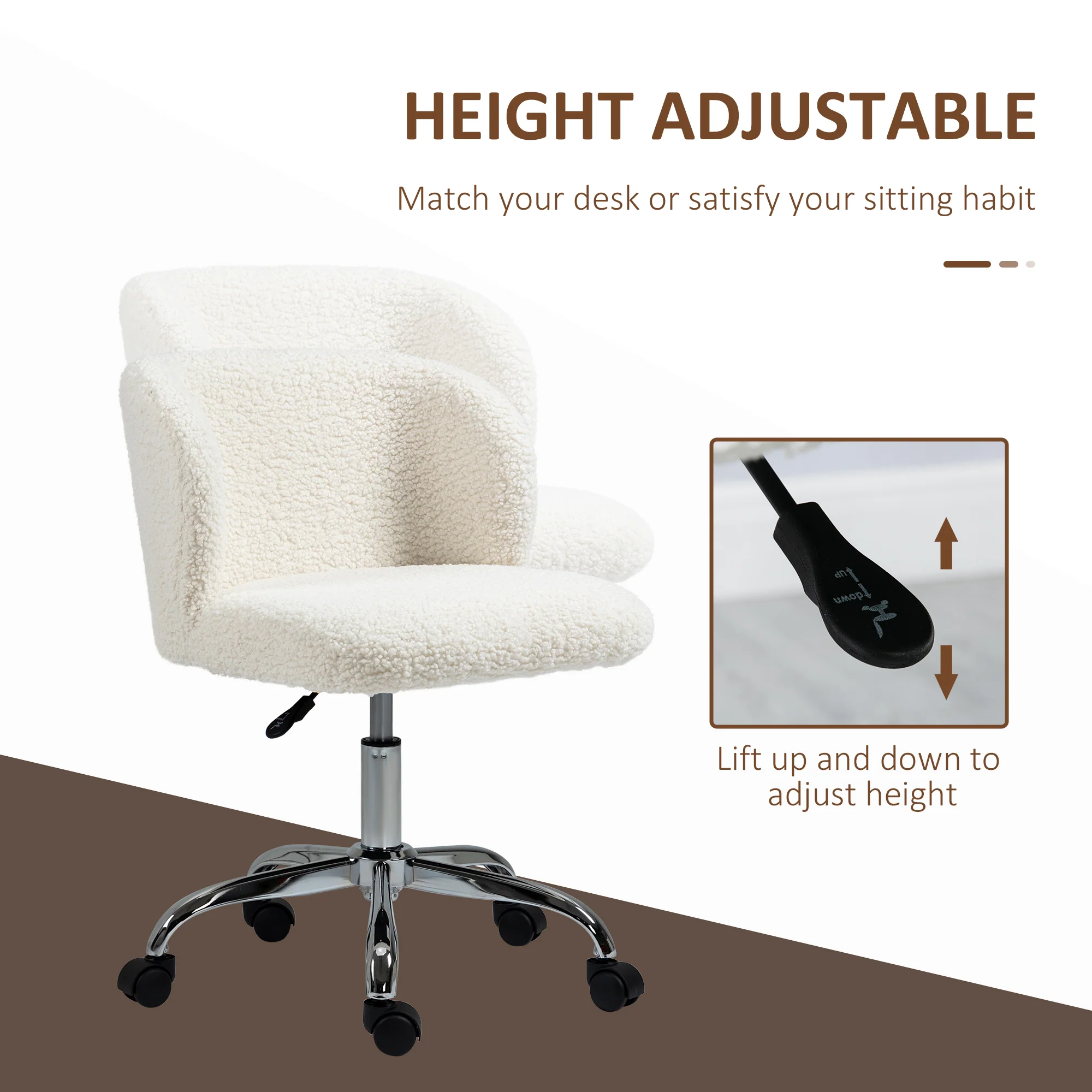 HOMCOM Office Chair, Swivel Chair with Adjustable Height and Wheels, White - Image 3