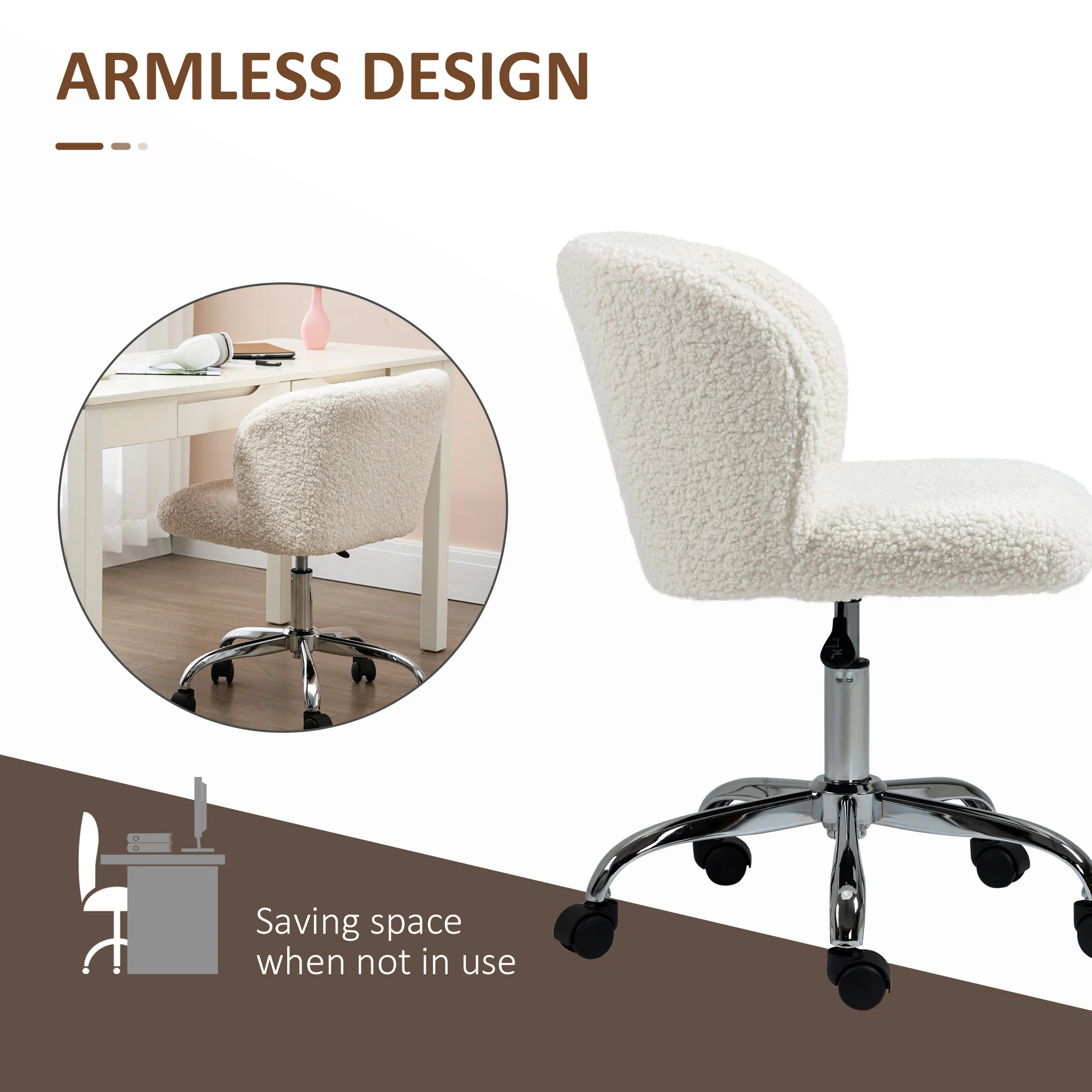 HOMCOM Office Chair, Swivel Chair with Adjustable Height and Wheels, White - Image 4