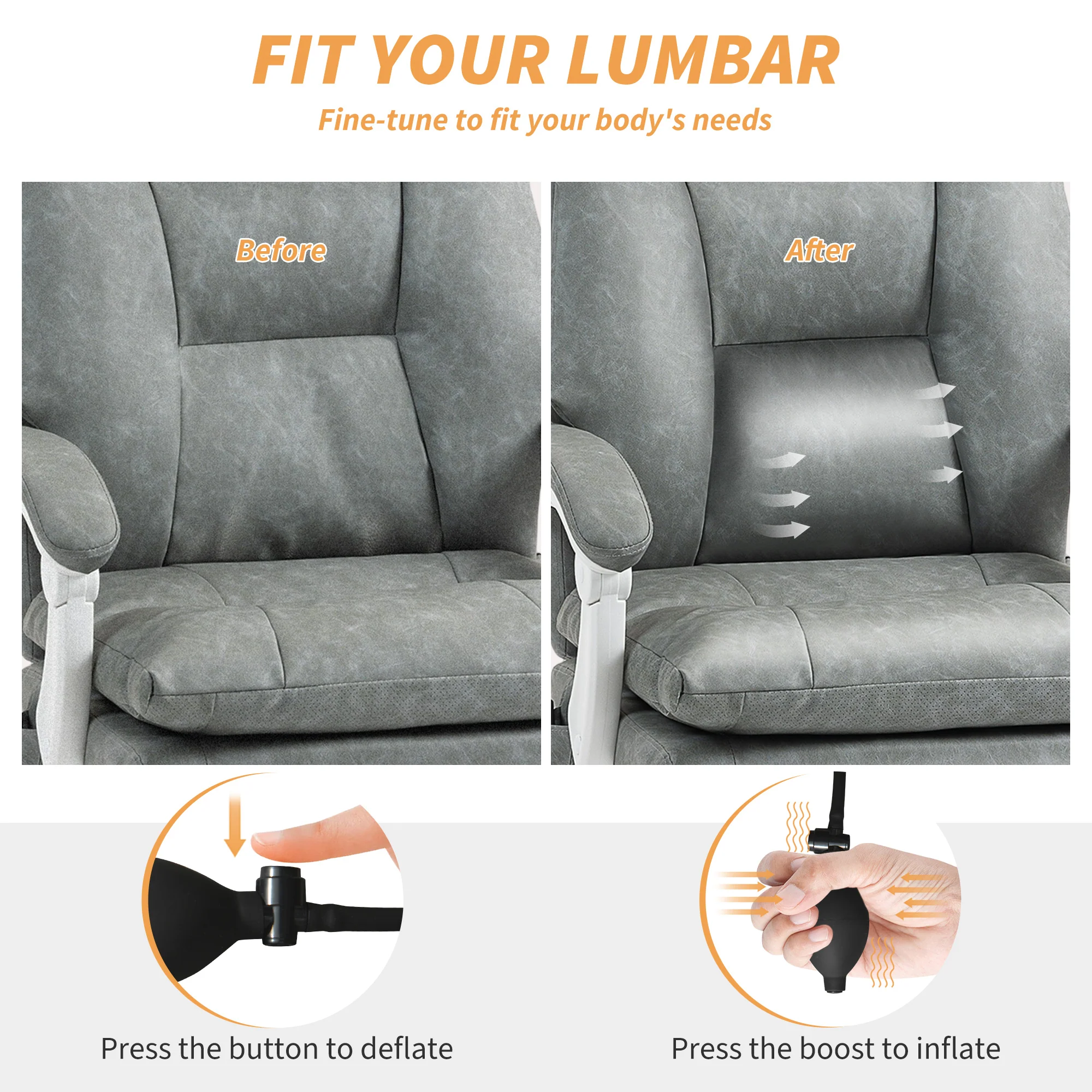 HOMCOM Office Chair With Adjustable Lumbar Support, Computer Chair, Grey - Image 3