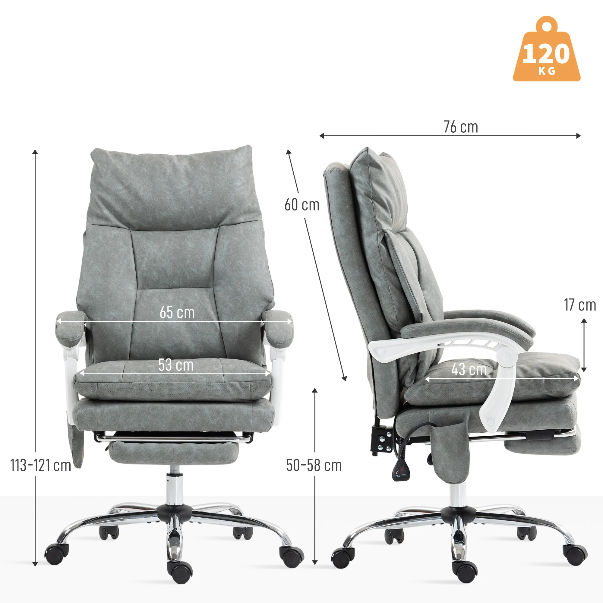 HOMCOM Office Chair With Adjustable Lumbar Support, Computer Chair, Grey - Image 5