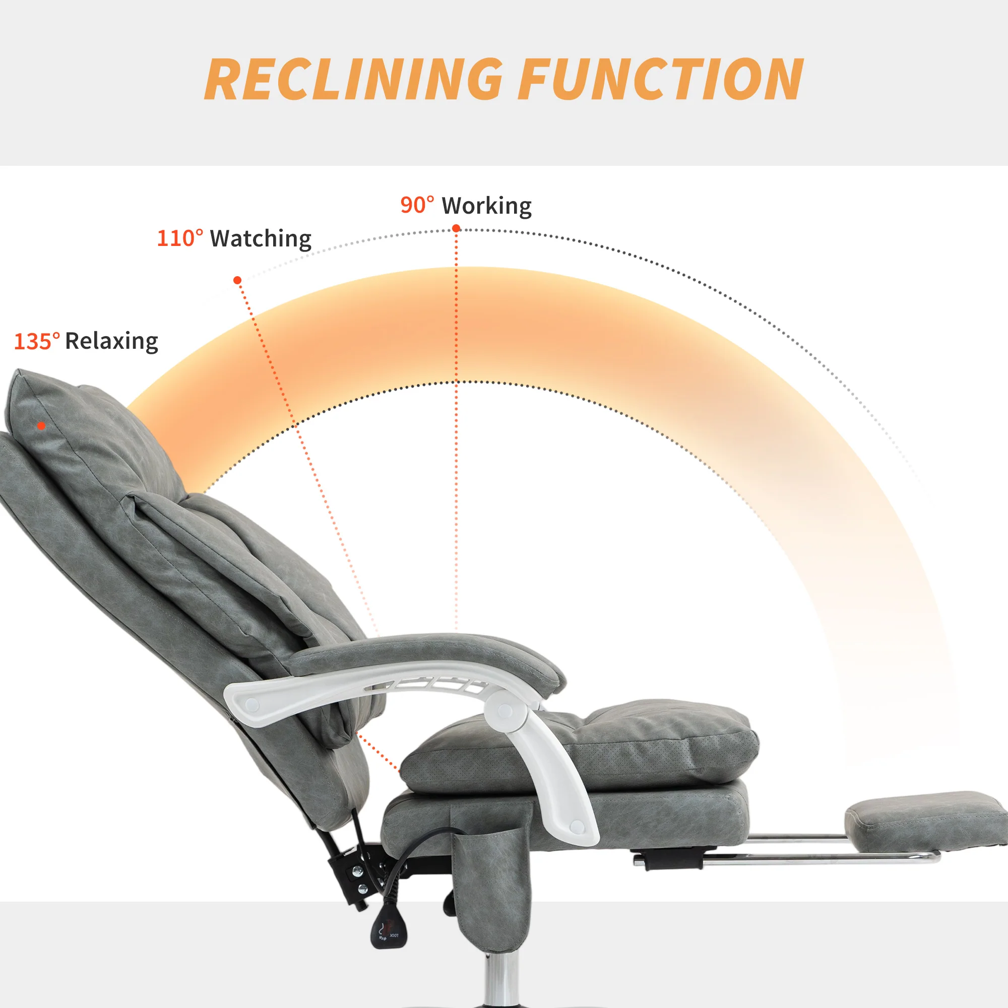 HOMCOM Office Chair With Adjustable Lumbar Support, Computer Chair, Grey - Image 7