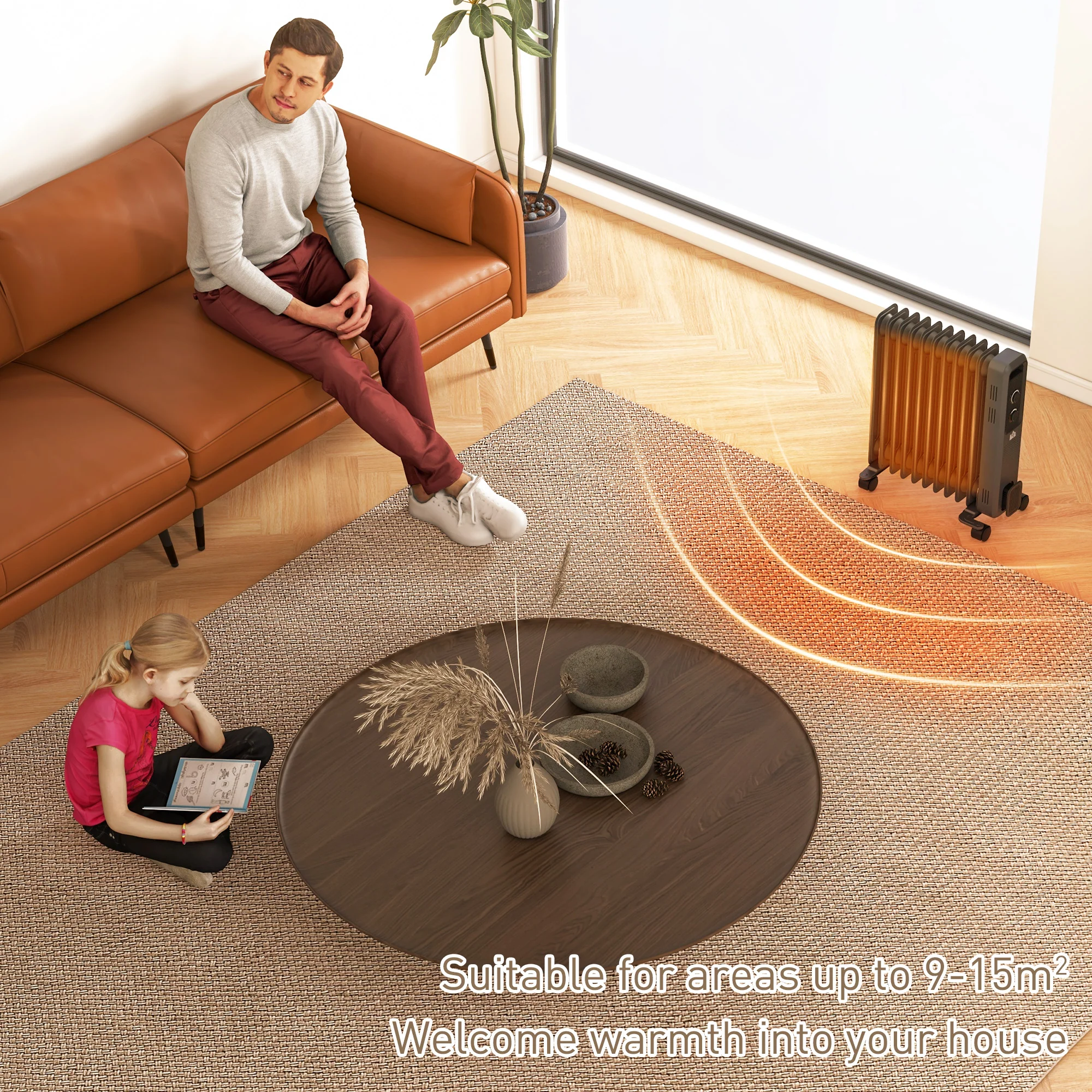 HOMCOM Oil Filled Radiator Portable Space Heater W/ 11 Fin, 3 Heat Settings - Image 3