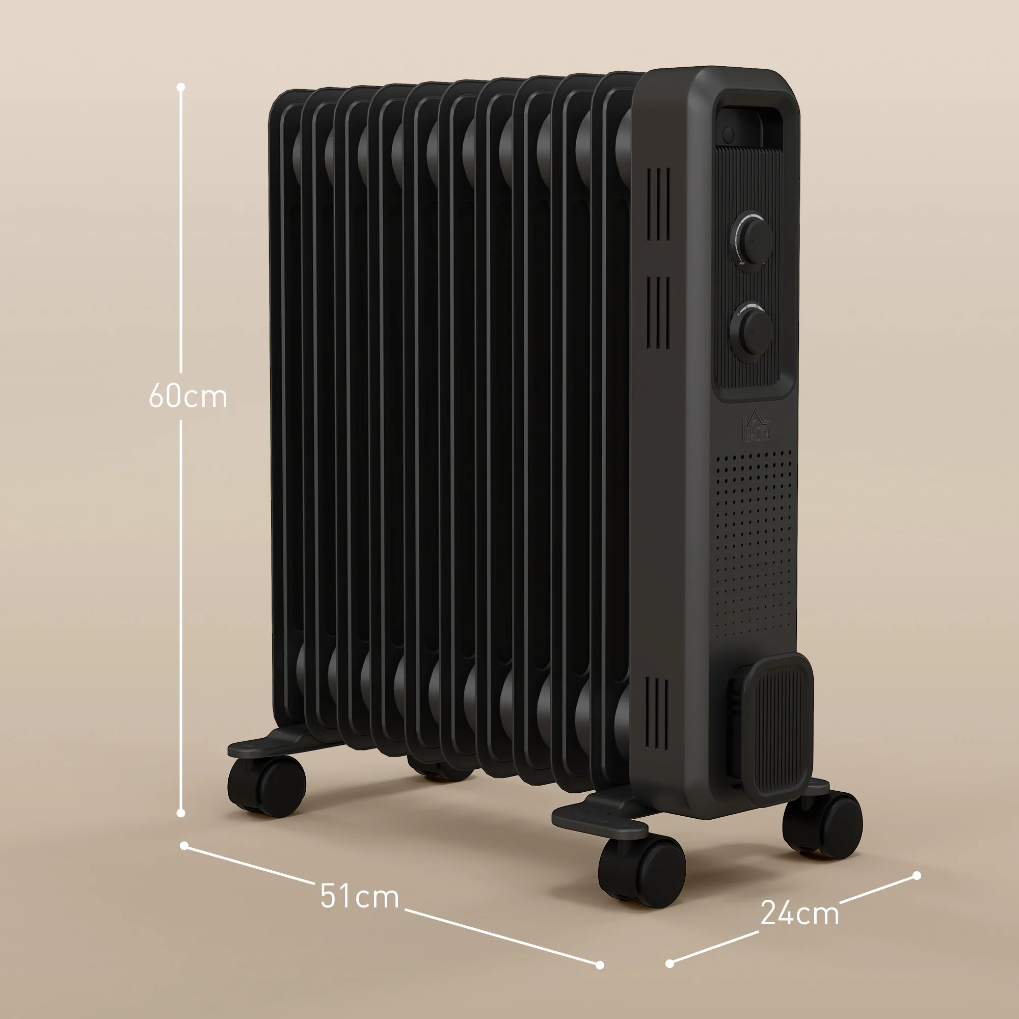 HOMCOM Oil Filled Radiator Portable Space Heater W/ 11 Fin, 3 Heat Settings - Image 5