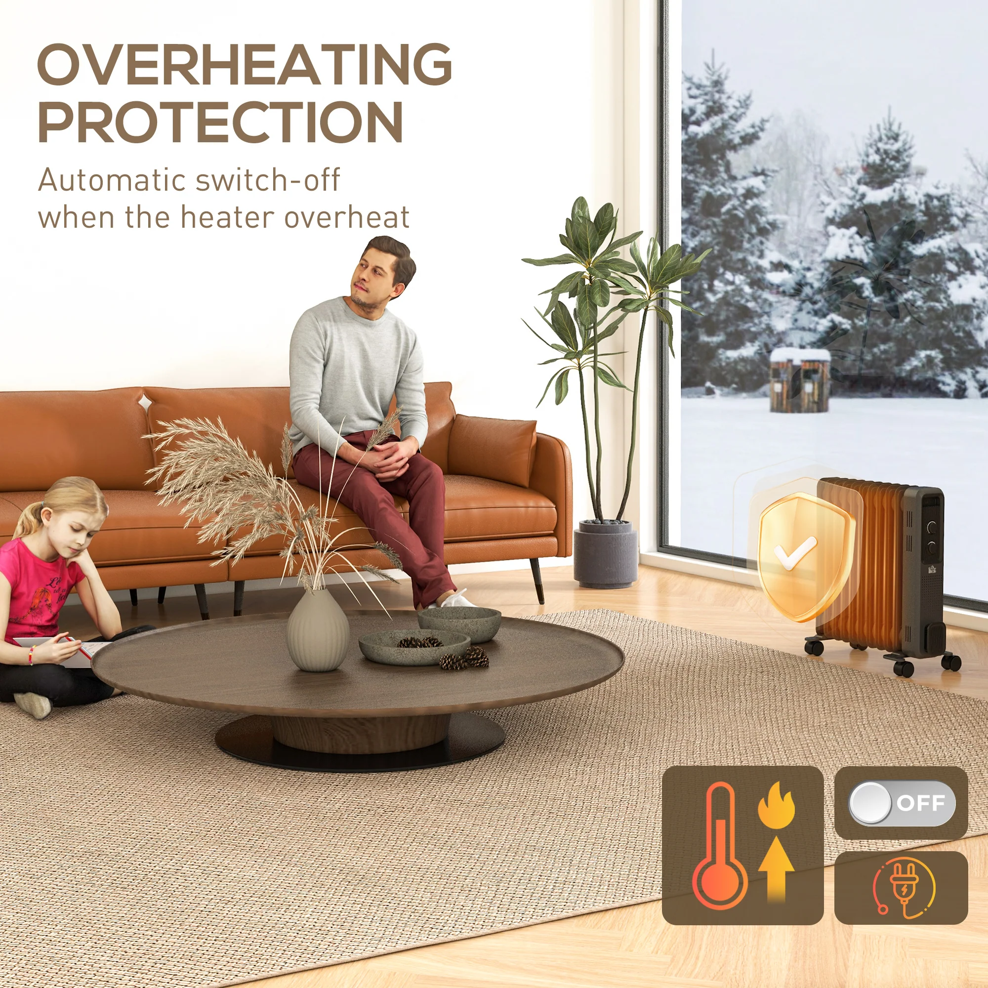 HOMCOM Oil Filled Radiator Portable Space Heater W/ 11 Fin, 3 Heat Settings - Image 6