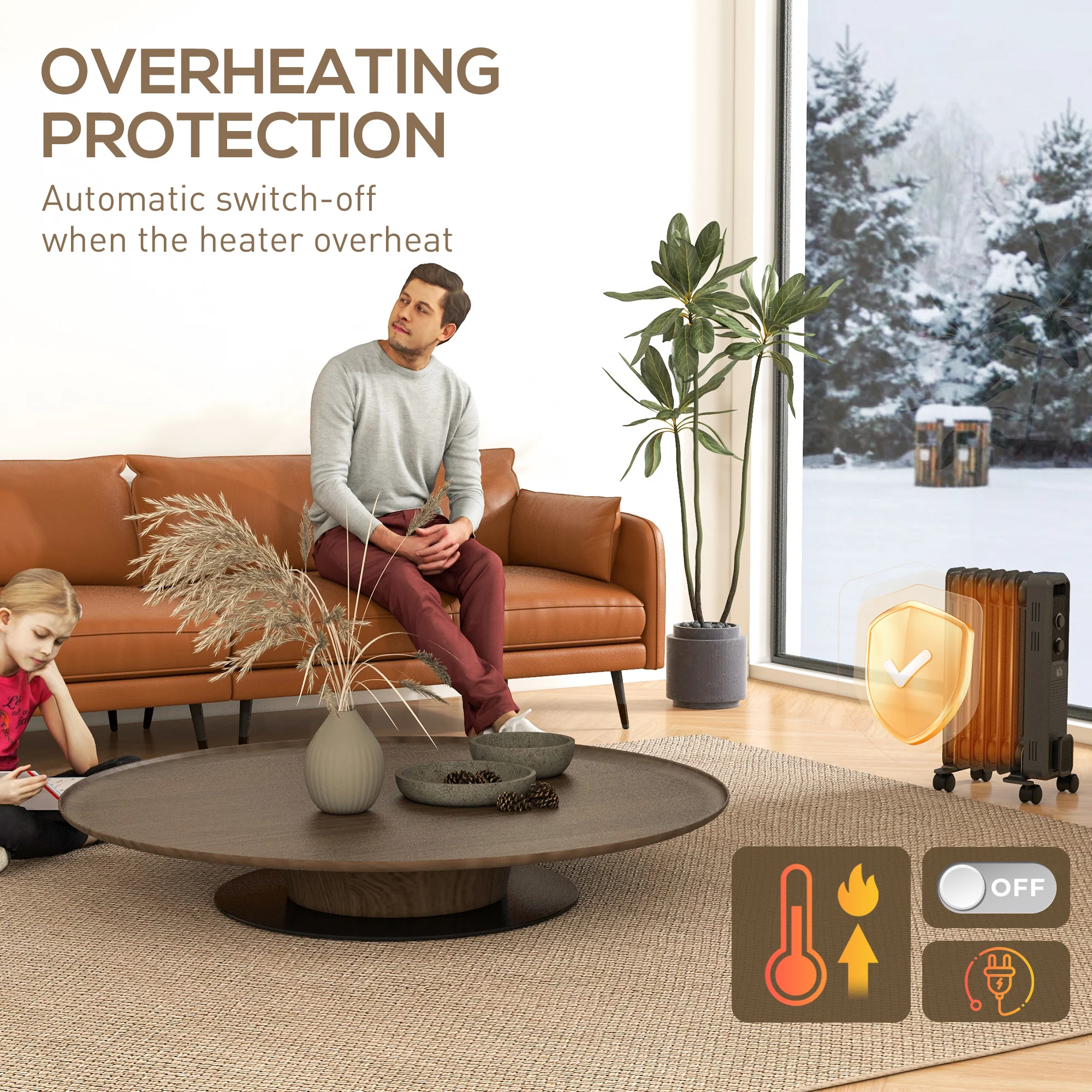 HOMCOM Oil Filled Radiator Portable Space Heater W/ 7 Fin, 3 Heat Settings - Image 3