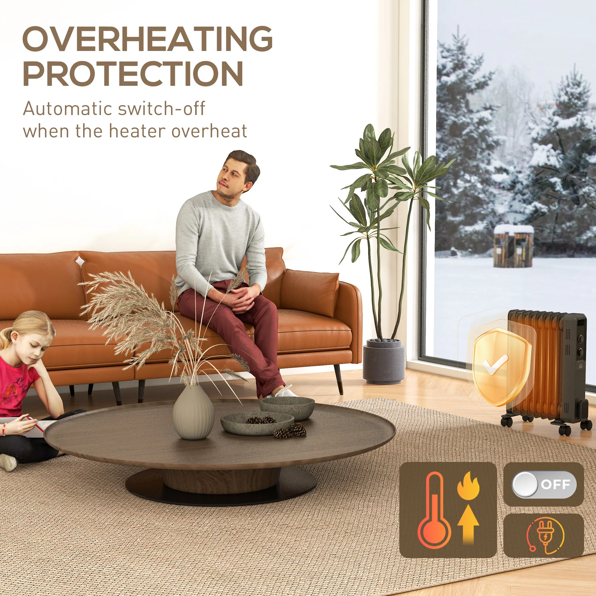 HOMCOM Oil Filled Radiator Portable Space Heater W/ 9 Fin, 3 Heat Settings - Image 7