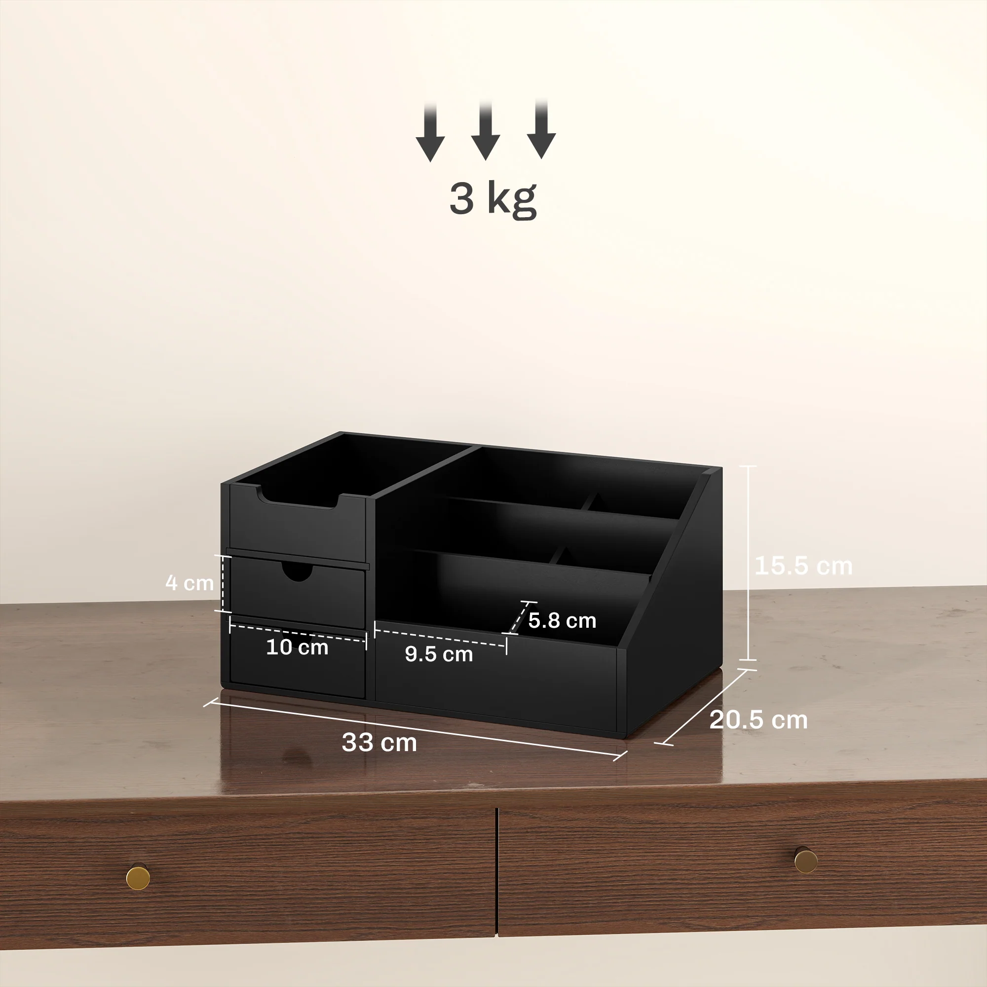 HOMCOM Organiser Holder Multi-Function Storage Caddy Drawers Black - Image 5