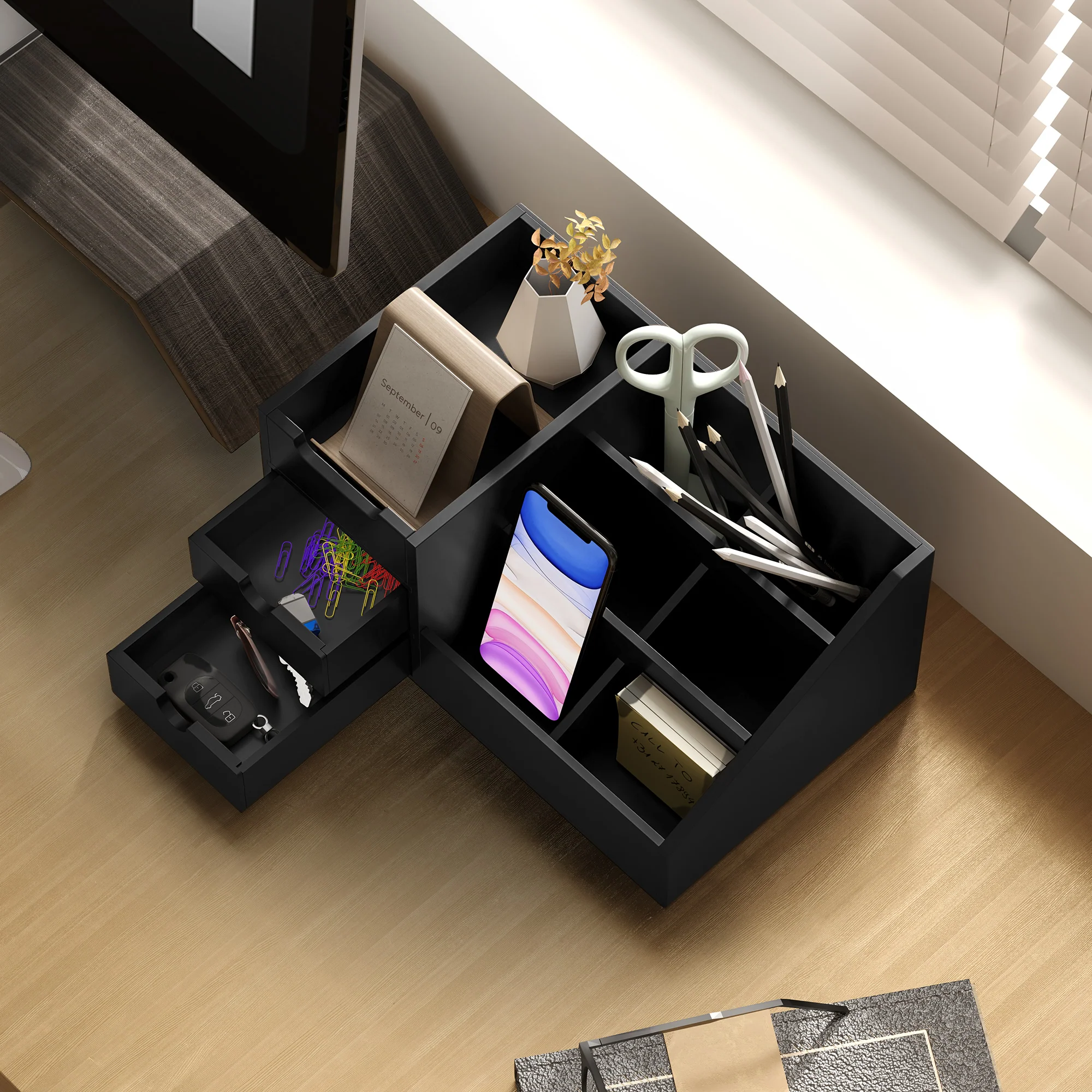 HOMCOM Organiser Holder Multi-Function Storage Caddy Drawers Black - Image 9
