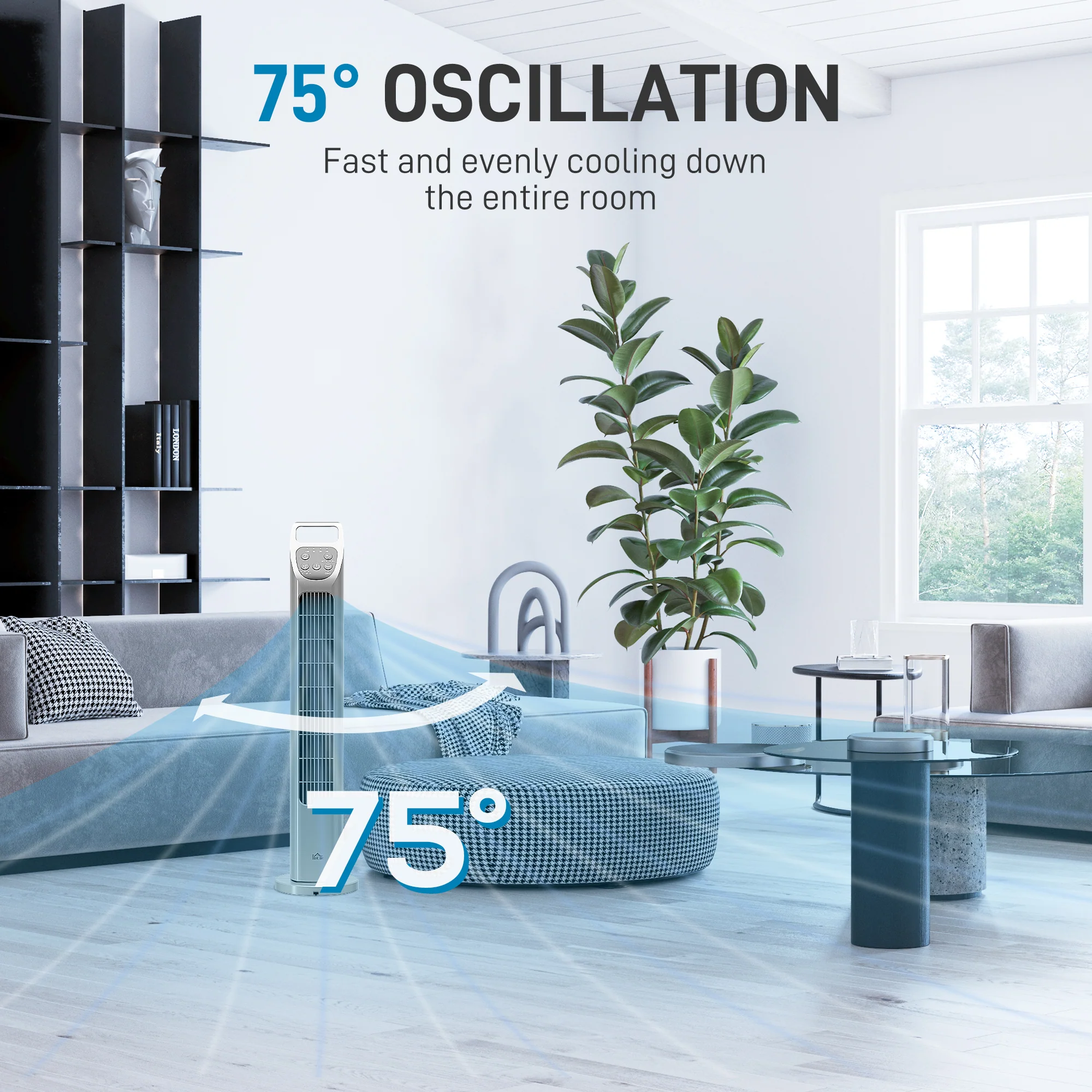 HOMCOM Oscillating Tower Fan Floor Fan With 4H Timer For Home Office - Image 4