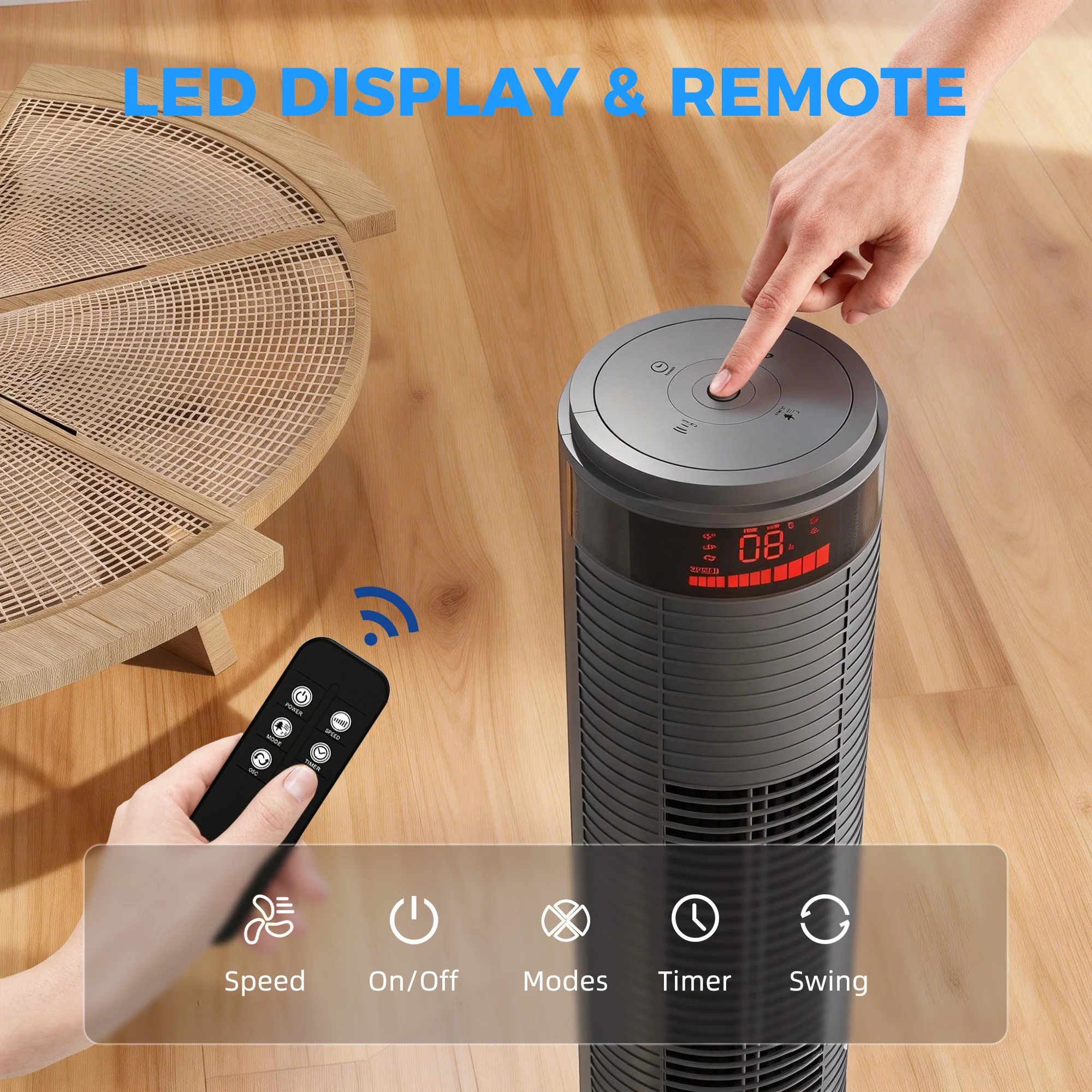 HOMCOM Oscillating Tower Fan Remote Control 3 Speed Modes Cooling Machine - Image 6