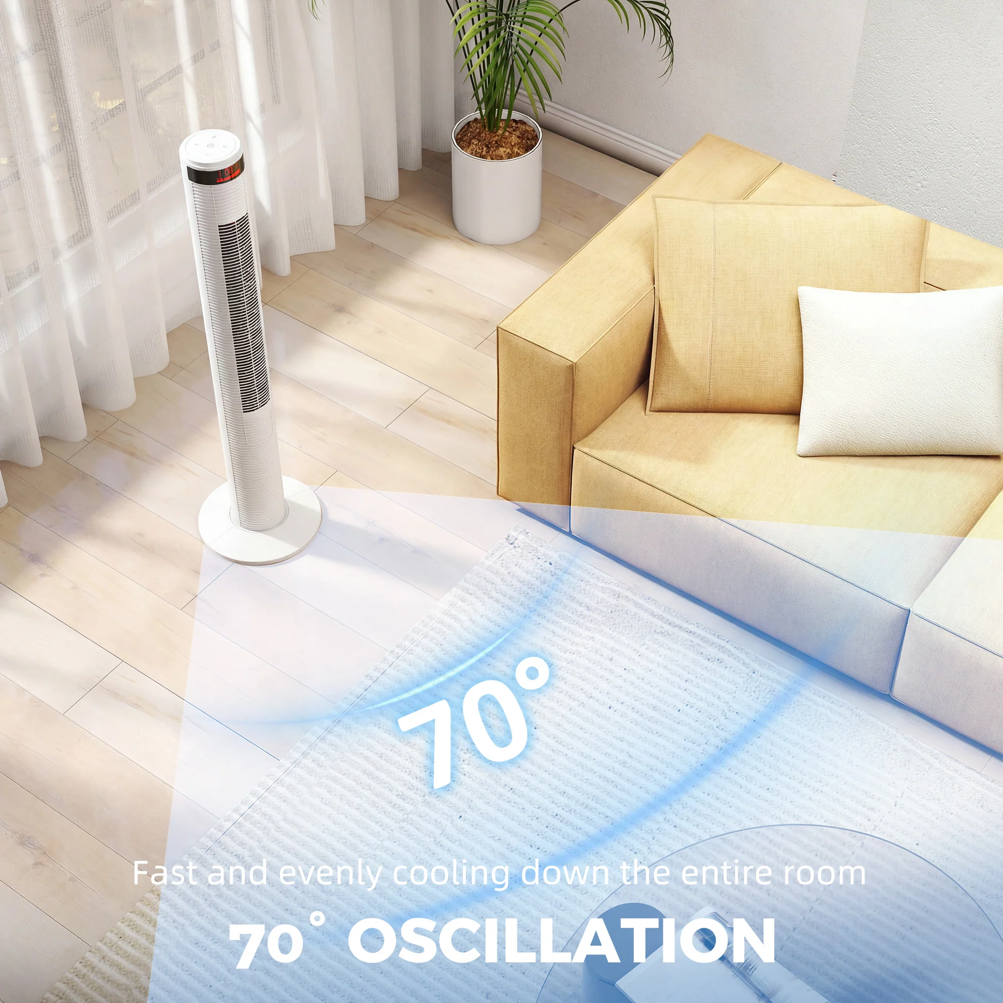 HOMCOM Oscillating Tower Fan Remote Control 3 Speed Modes Cooling Machine White - Image 5