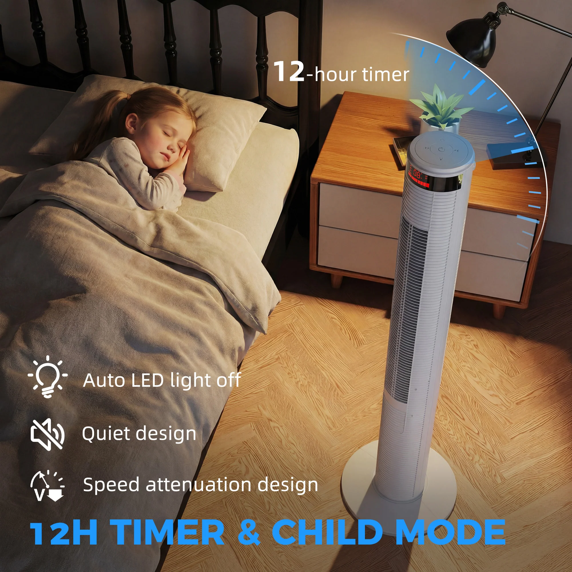 HOMCOM Oscillating Tower Fan Remote Control 3 Speed Modes Cooling Machine White - Image 7