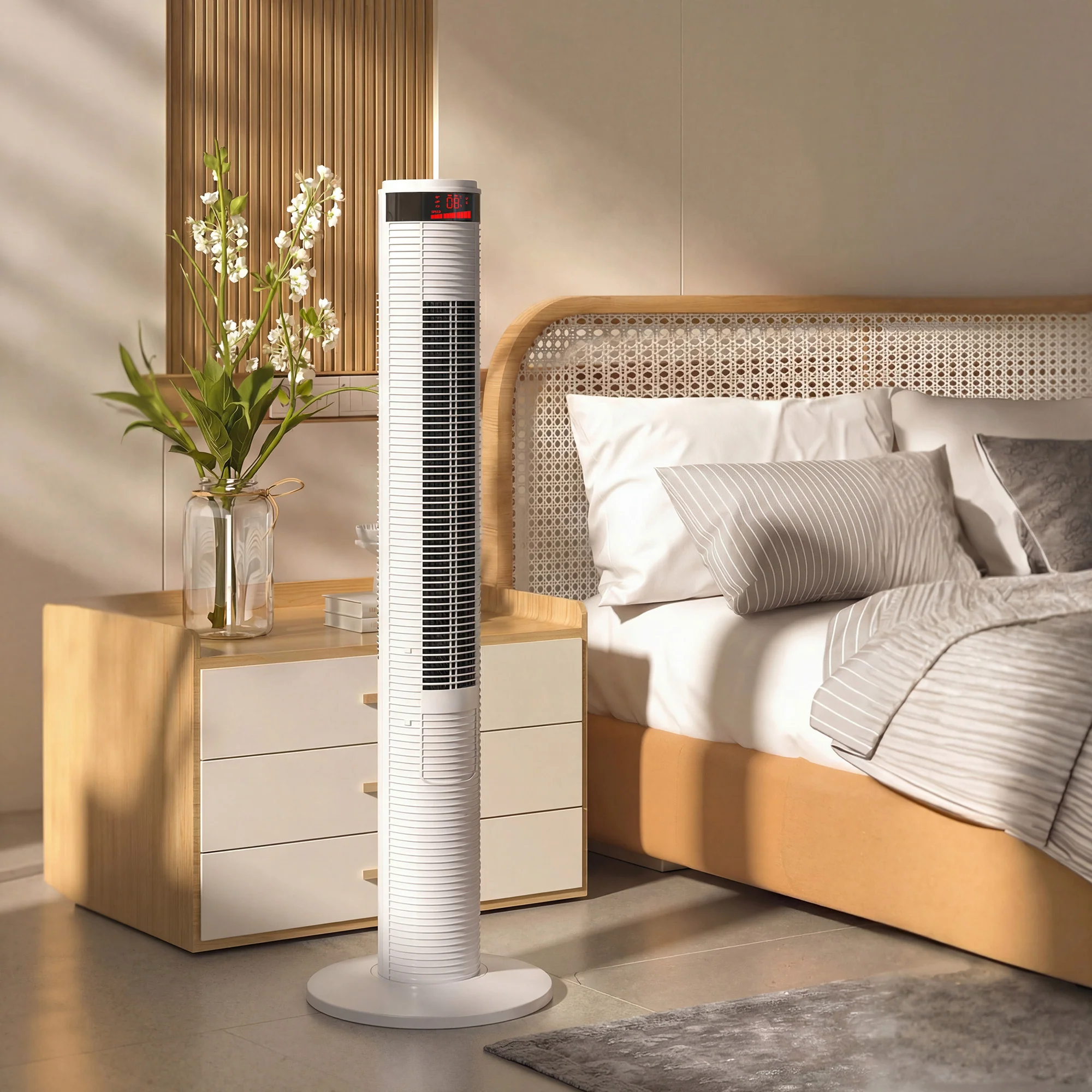 HOMCOM Oscillating Tower Fan Remote Control 3 Speed Modes Cooling Machine White - Image 8