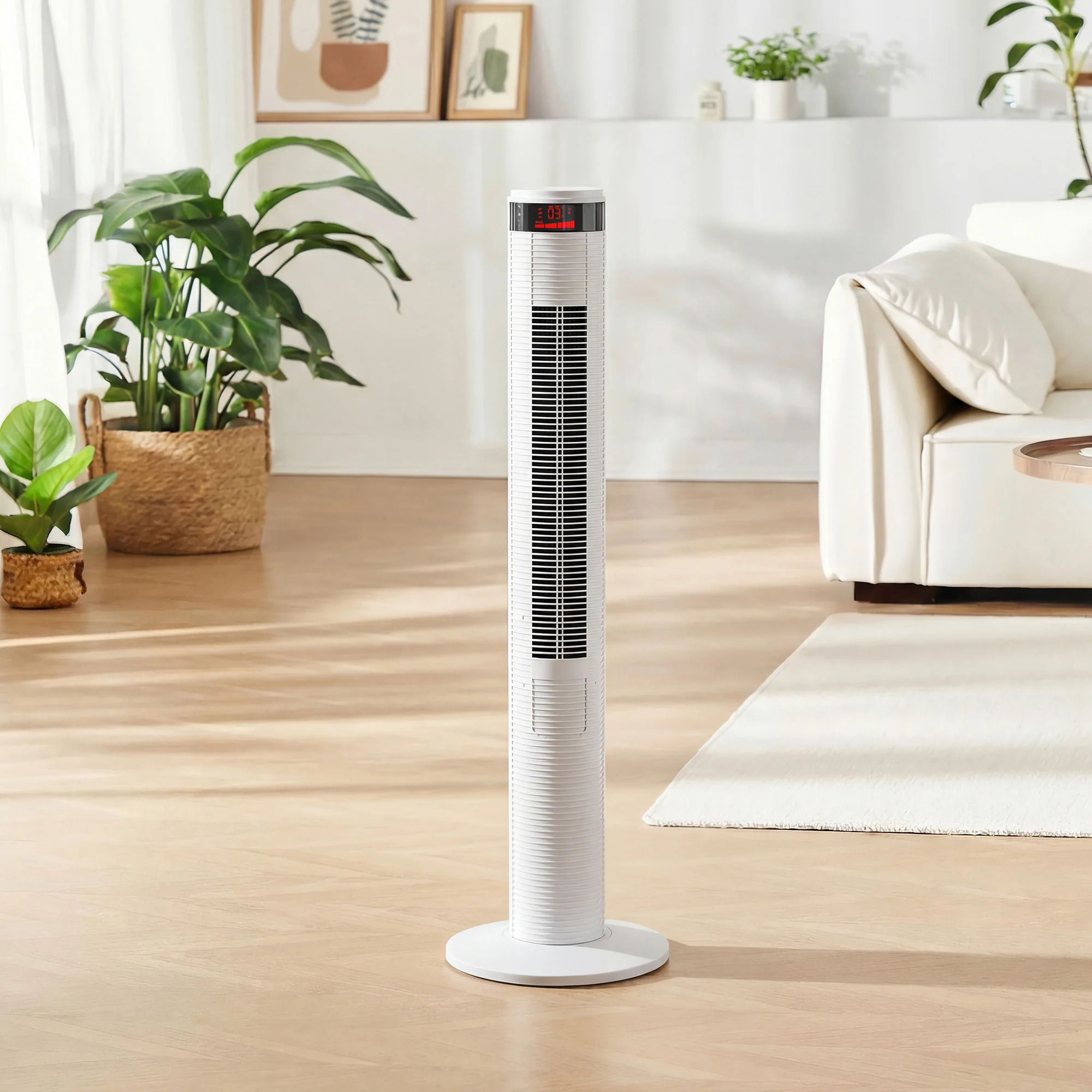 HOMCOM Oscillating Tower Fan Remote Control 3 Speed Modes Cooling Machine White - Image 9
