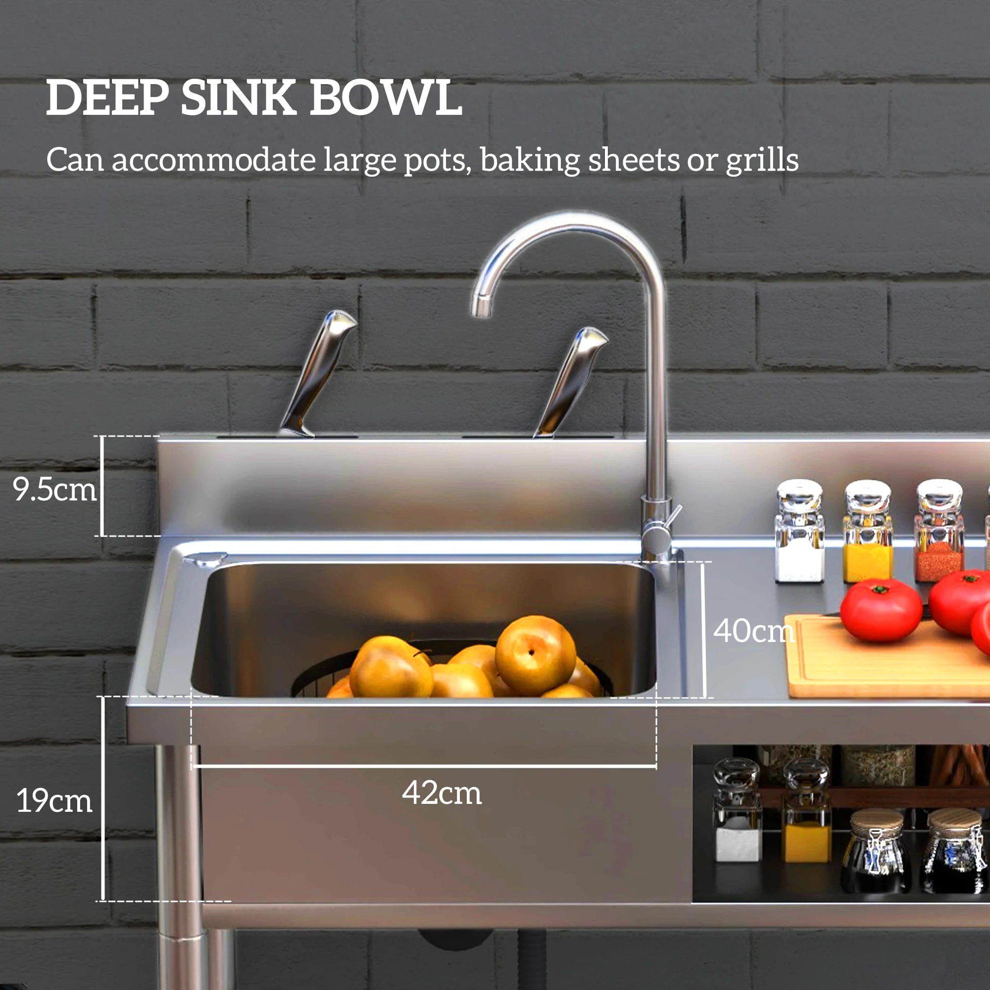 HOMCOM Outdoor Kitchen Sink Unit With Cold And Hot Water Pipe - Image 3