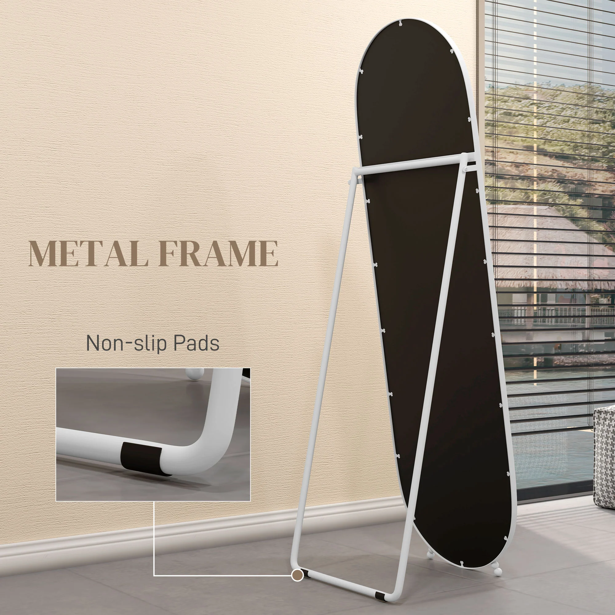 HOMCOM Oval Full Length Mirror With Metal Frame Hanging Or Leaning White - Image 6