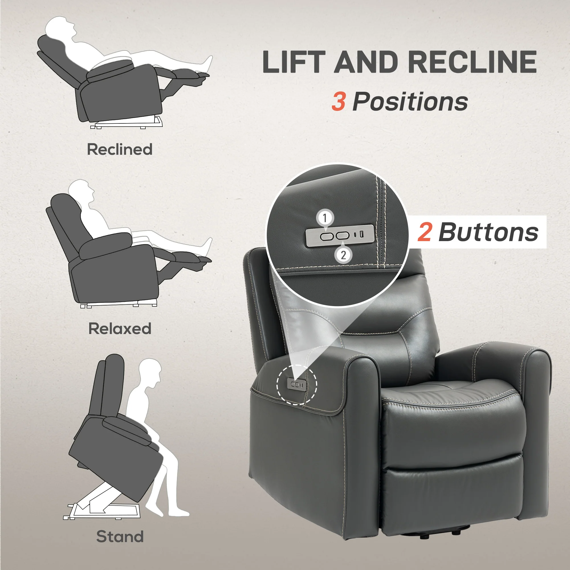 HOMCOM Overstuffed Riser And Reclining Chair With USB Ports, Remote - Image 12