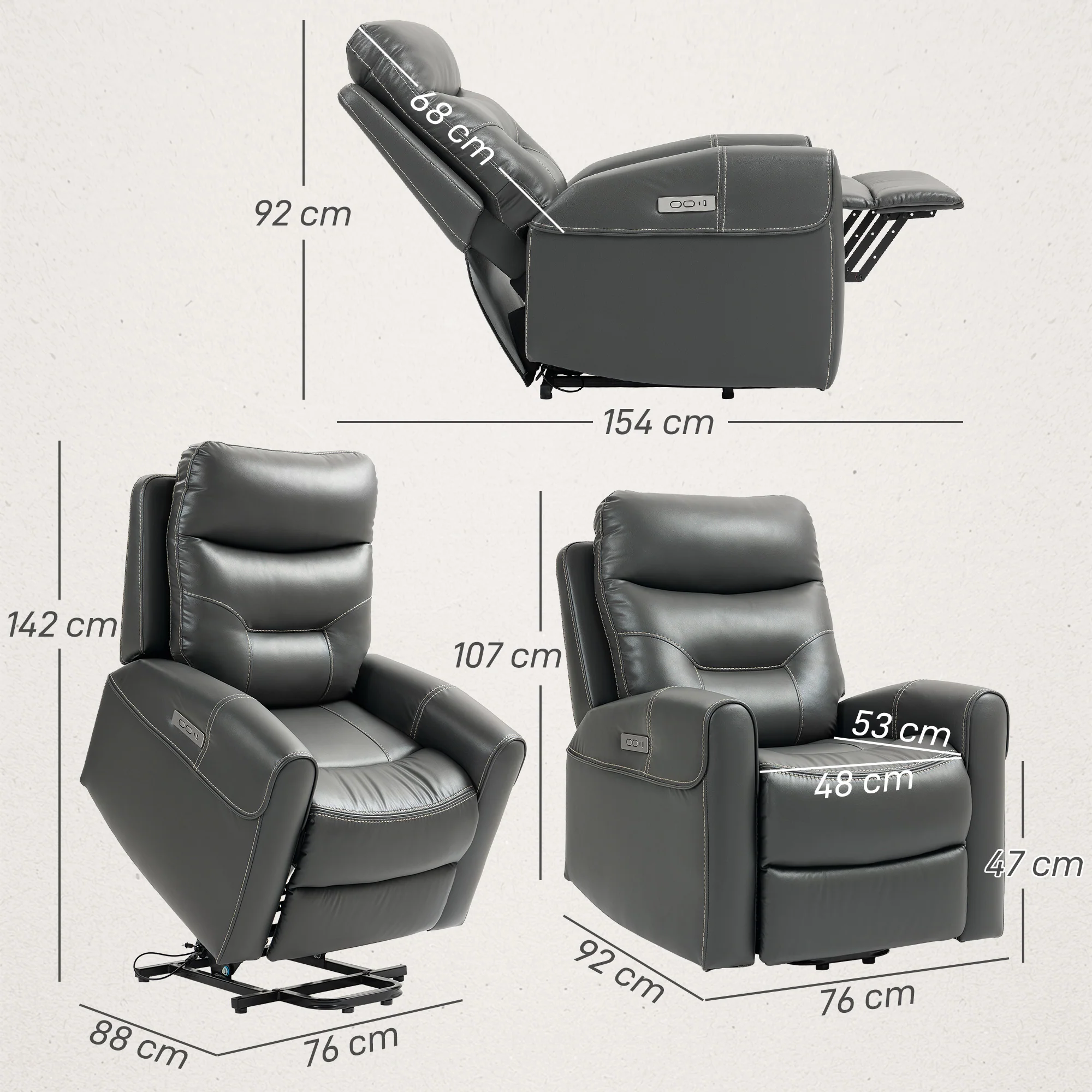 HOMCOM Overstuffed Riser And Reclining Chair With USB Ports, Remote - Image 14