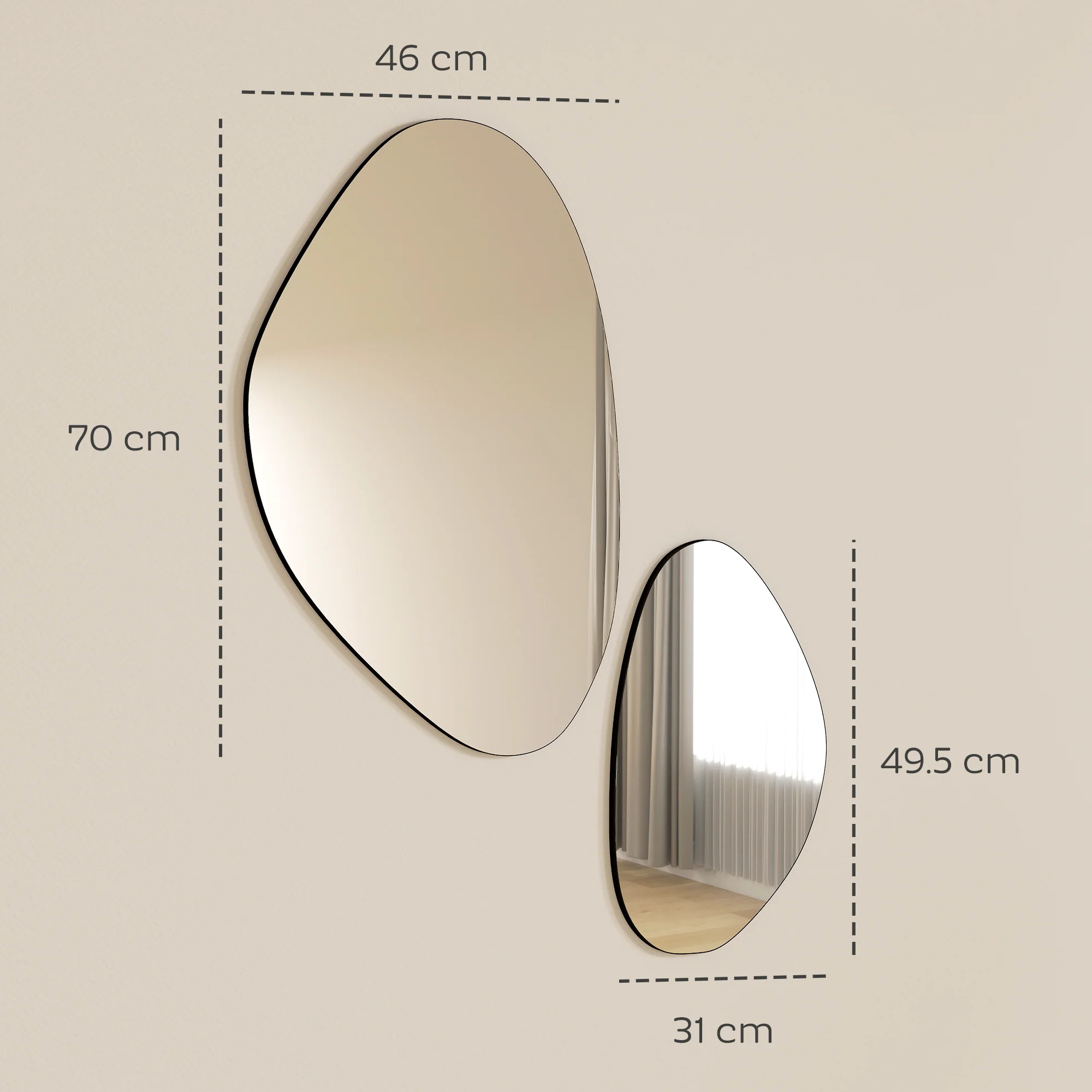 HOMCOM Pebble-Shaped Decorative Mirror, Set of 2 Wall Mirror, Black - Image 3