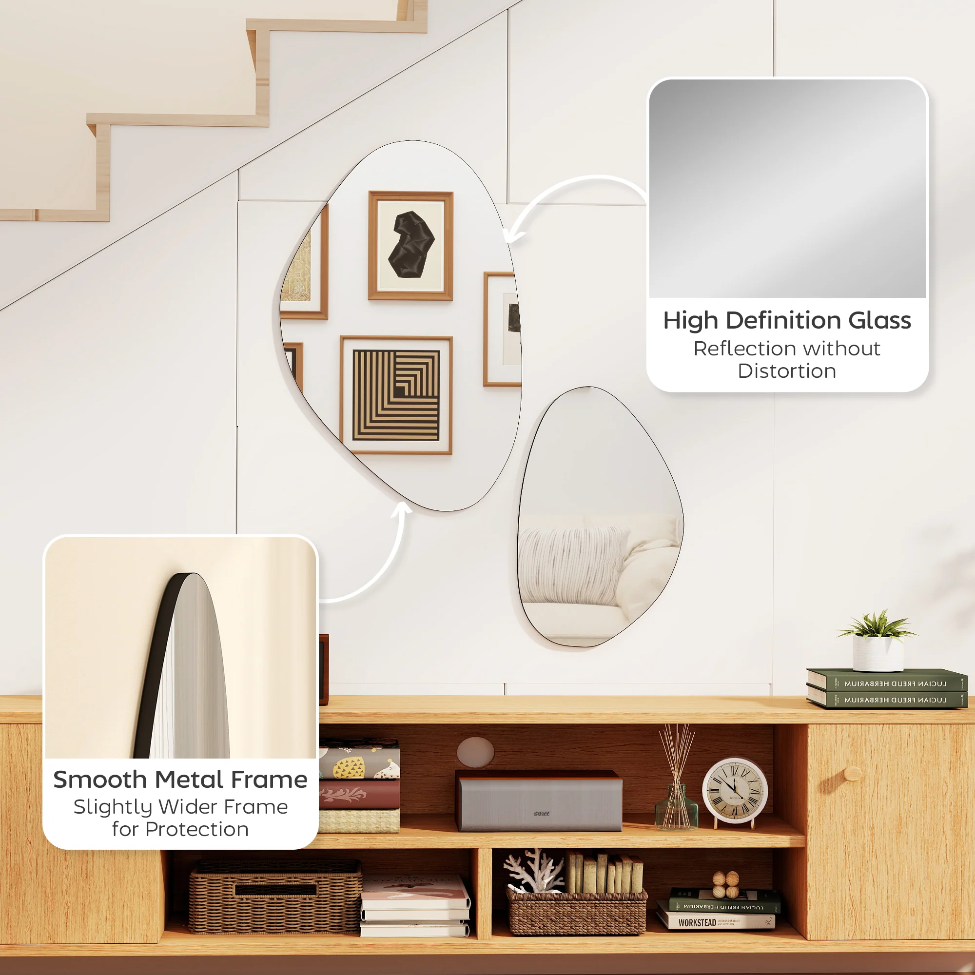 HOMCOM Pebble-Shaped Decorative Mirror, Set of 2 Wall Mirror, Black - Image 6