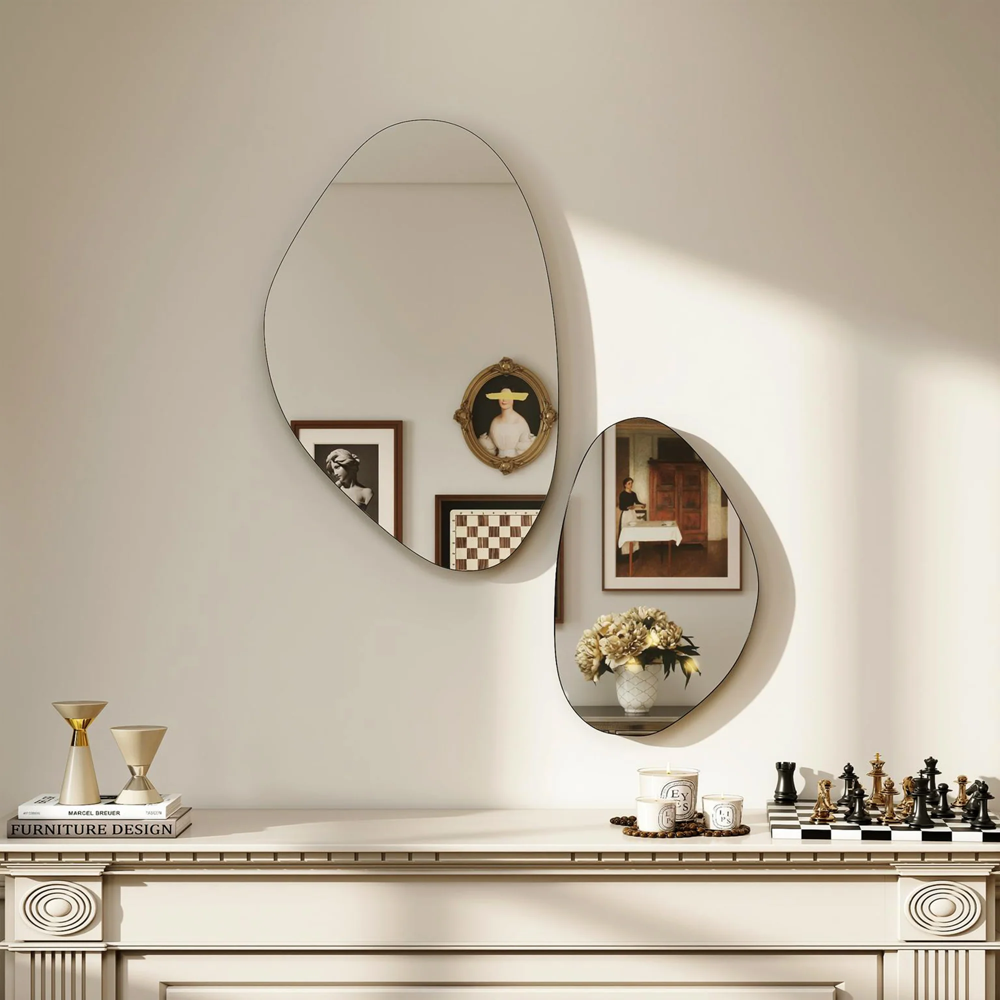 HOMCOM Pebble-Shaped Decorative Mirror, Set of 2 Wall Mirror, Black - Image 7