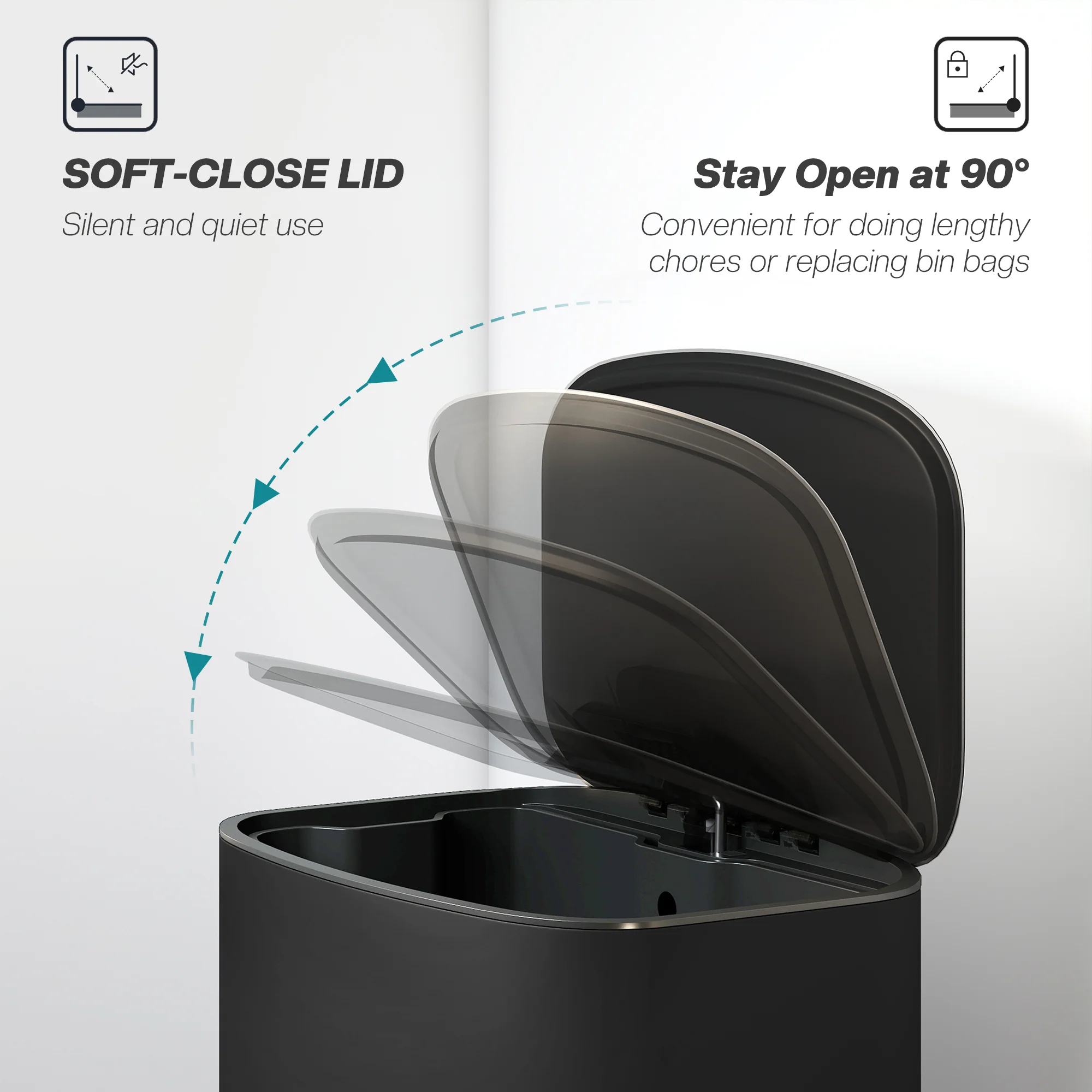 HOMCOM Pedal Bin With Soft-Close Lid, 50L Kitchen Bin With Carry Handle Black - Image 4