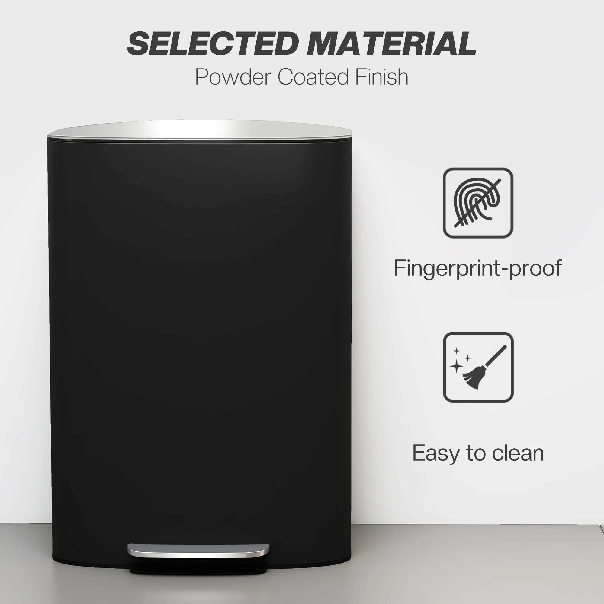 HOMCOM Pedal Bin With Soft-Close Lid, 50L Kitchen Bin With Carry Handle Black - Image 6