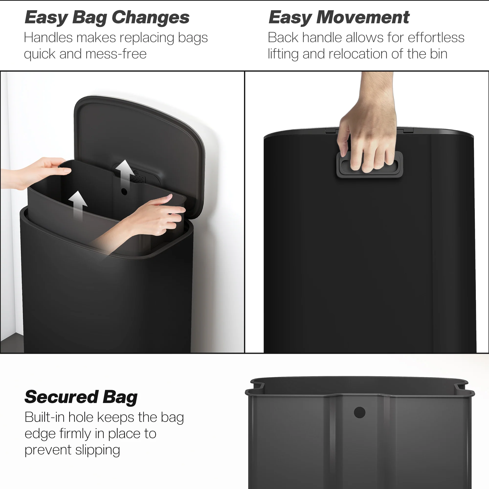 HOMCOM Pedal Bin With Soft-Close Lid, 50L Kitchen Bin With Carry Handle Black - Image 7